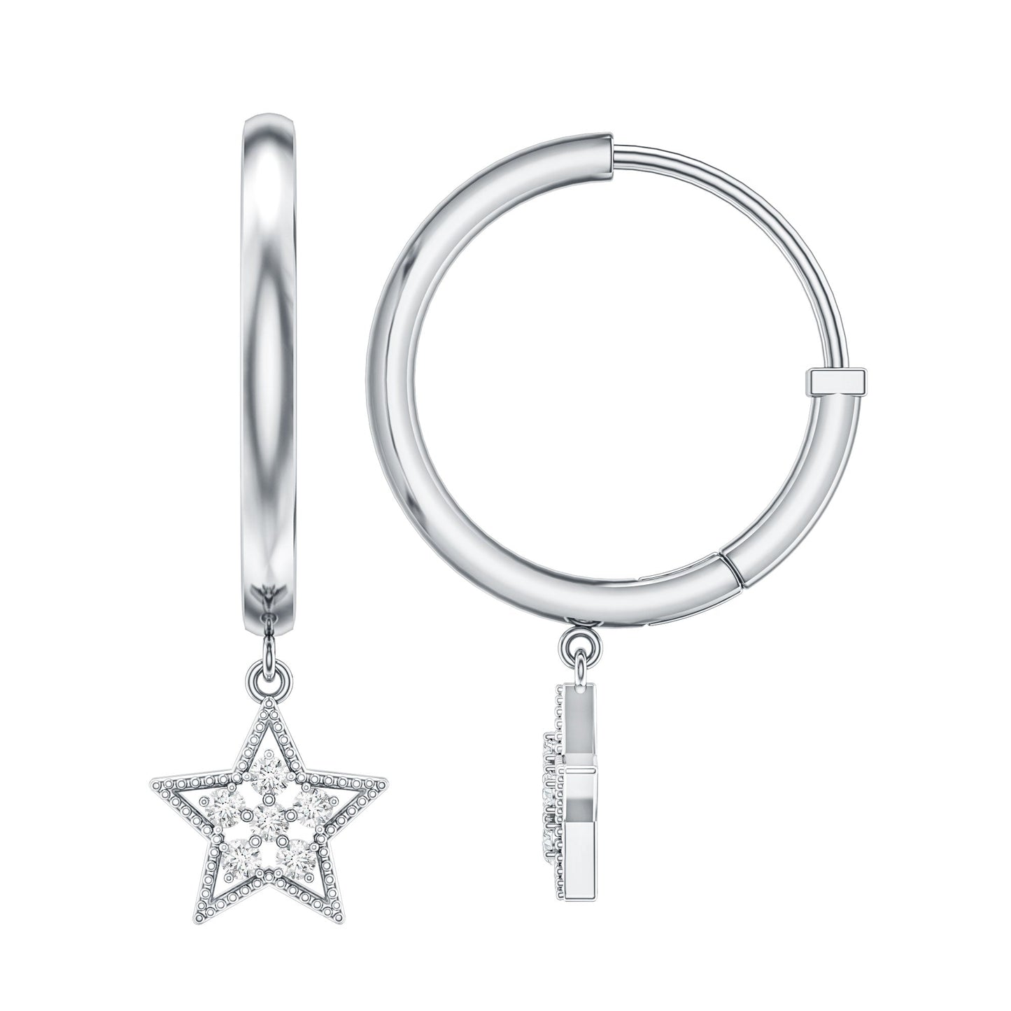Diamond Star Drop Hoop Earrings