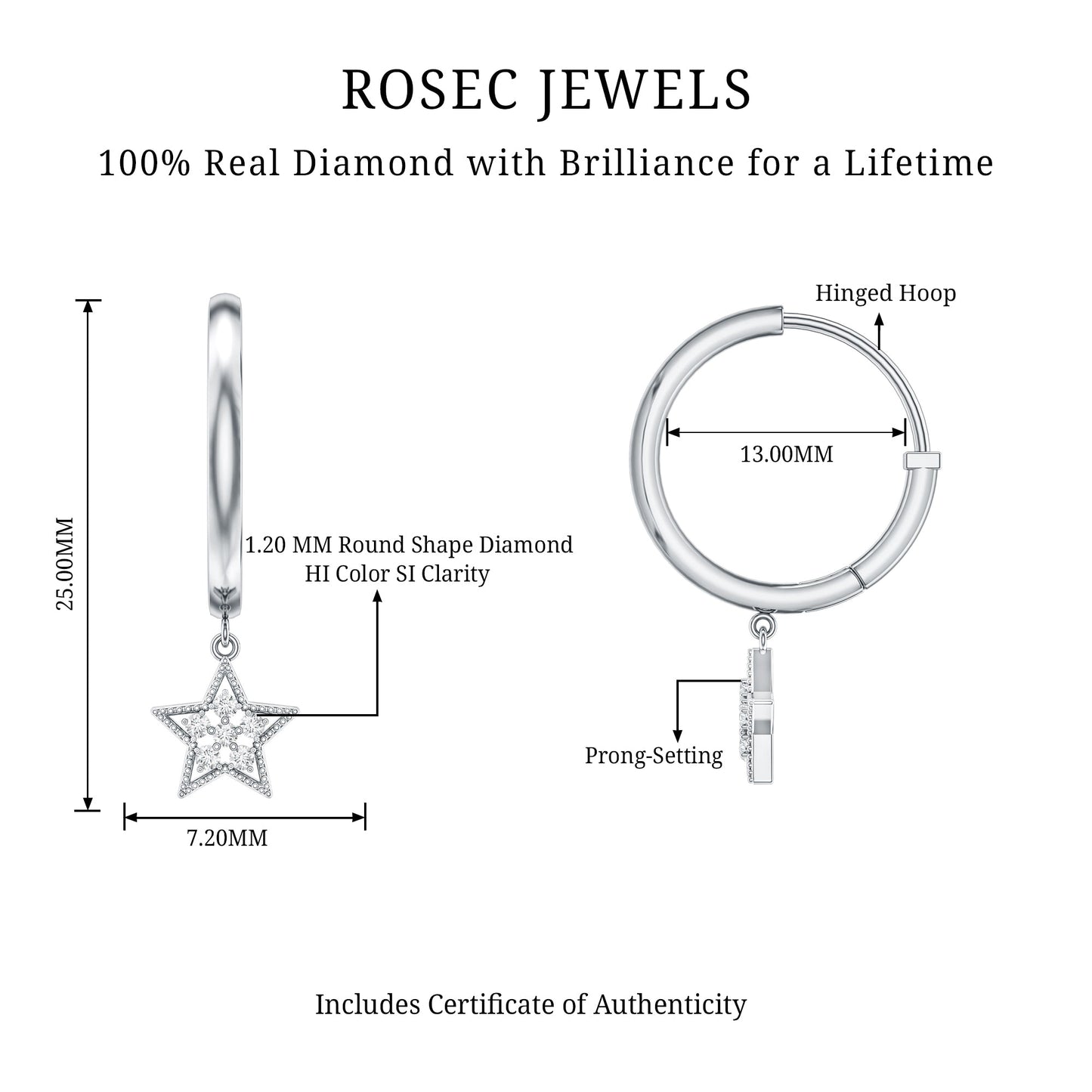 Diamond Star Drop Hoop Earrings