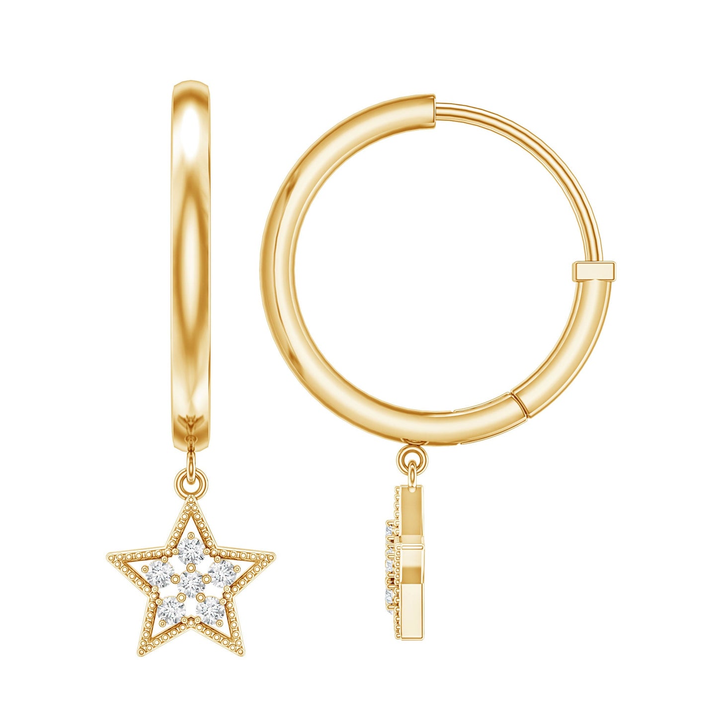 Diamond Star Drop Hoop Earrings