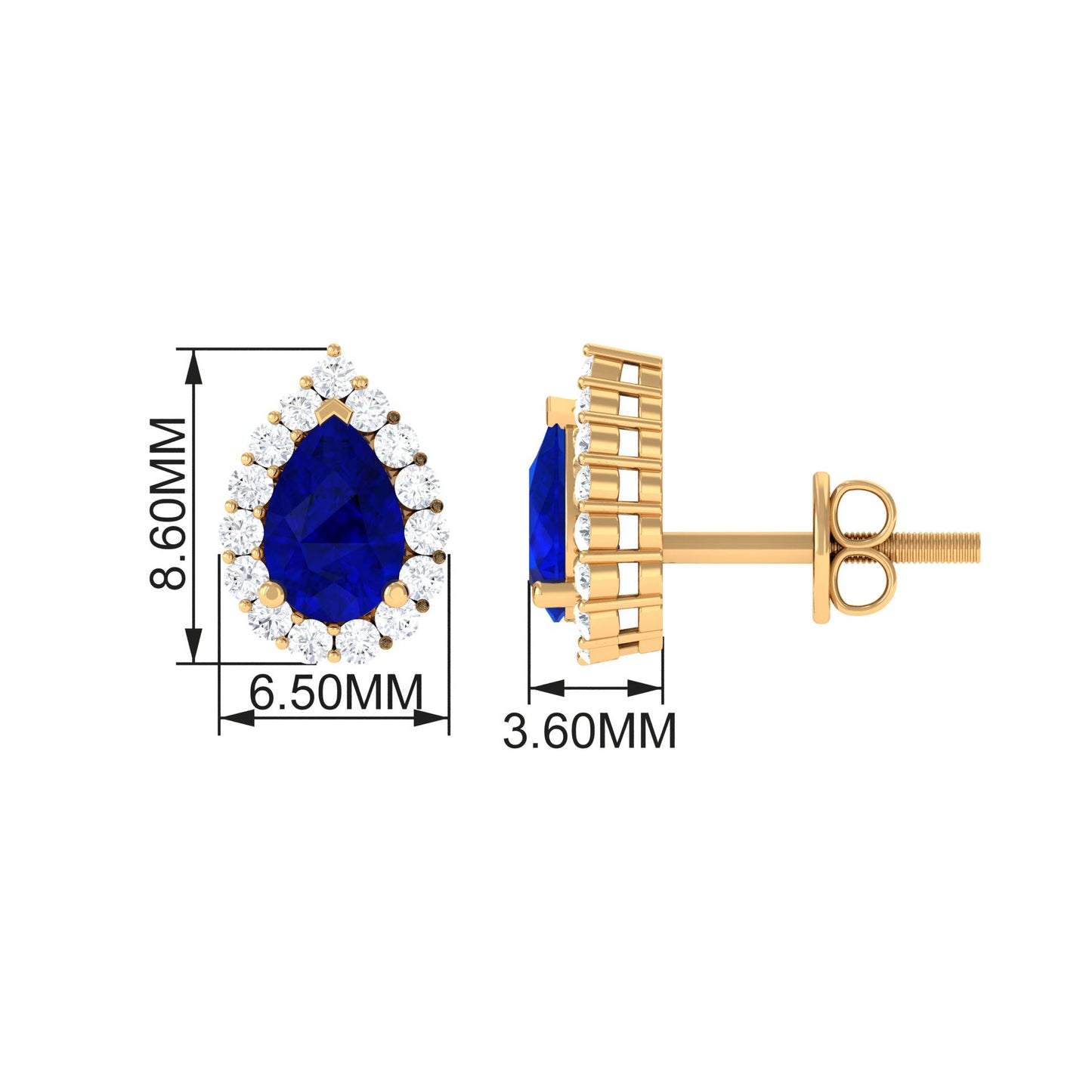 Lab Created Blue Sapphire Teardrop Stud Earrings with Diamond Halo