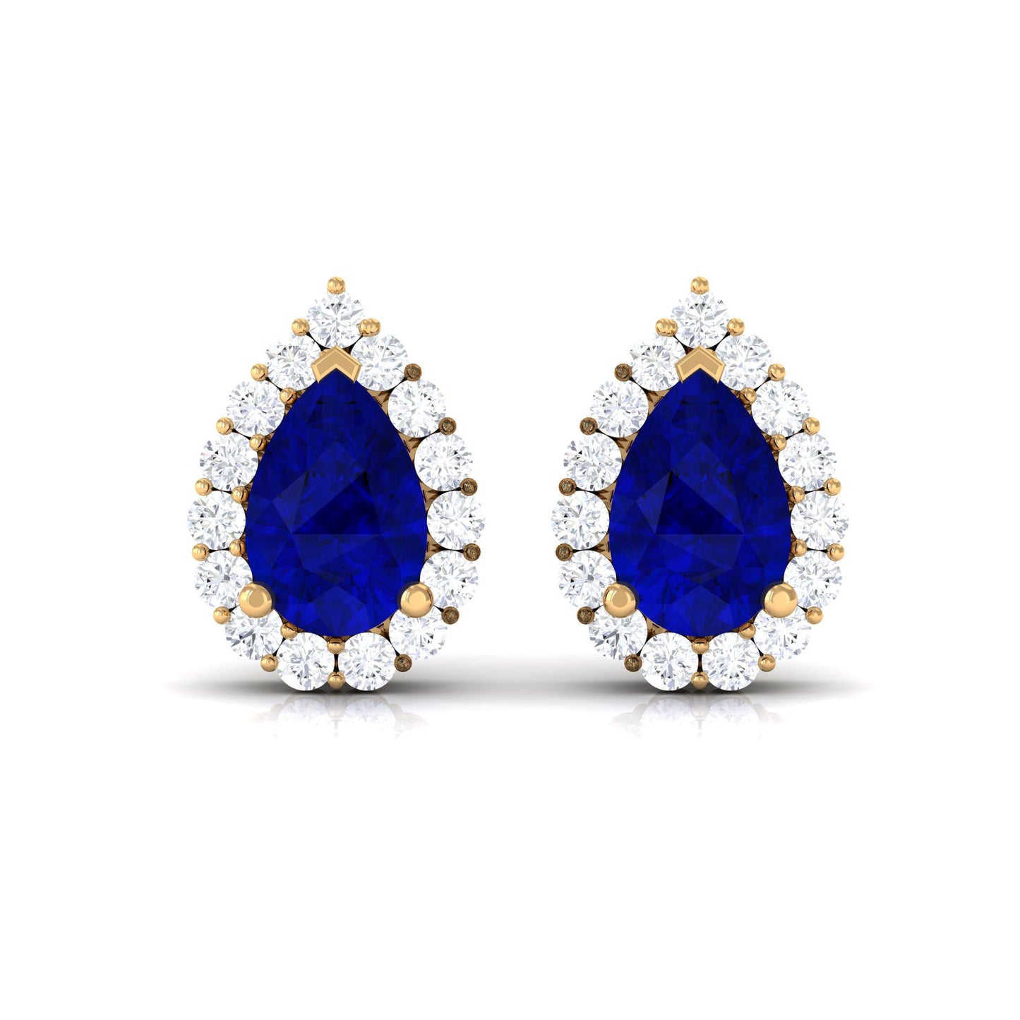 Lab Created Blue Sapphire Teardrop Stud Earrings with Diamond Halo