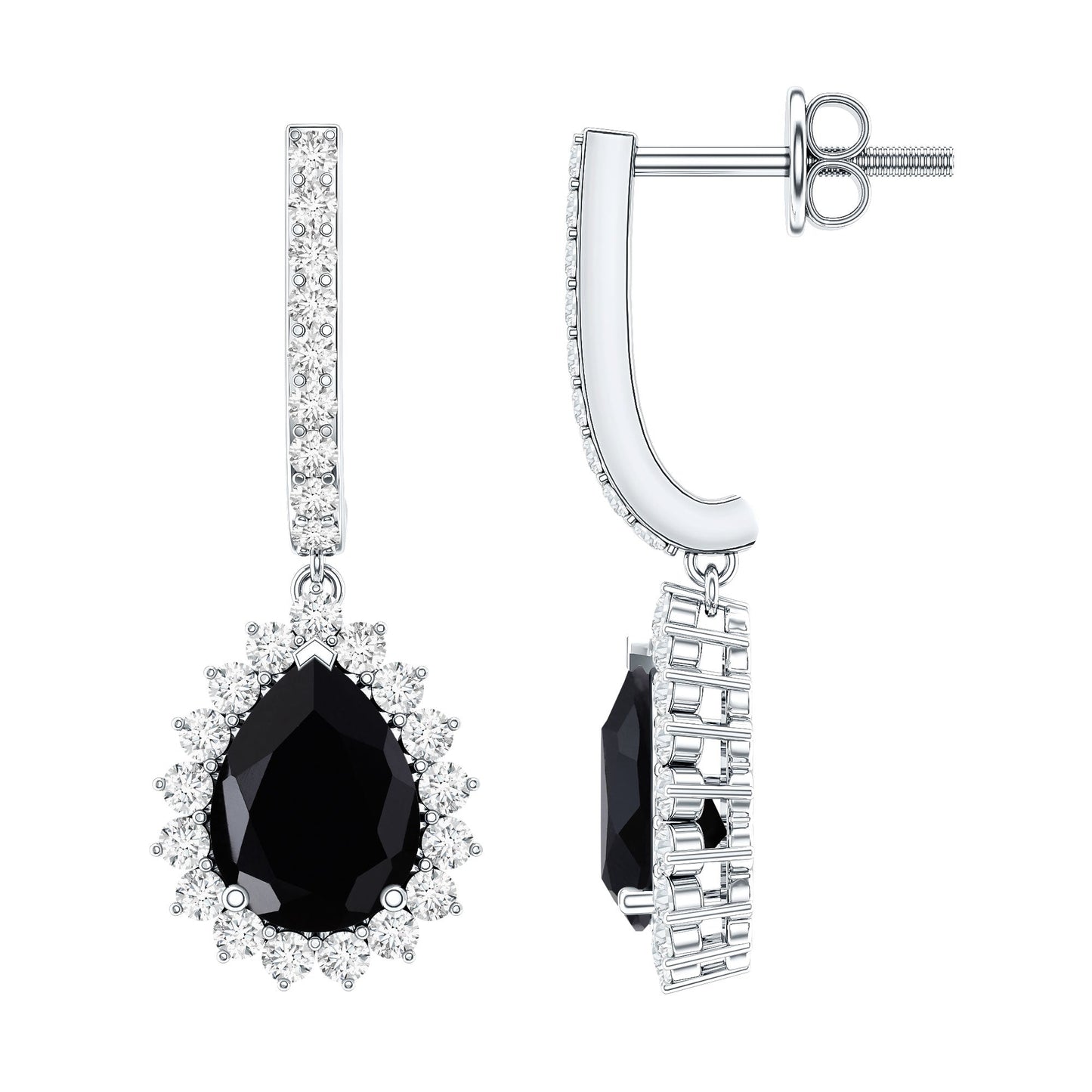 Natural 2 Carat Black Spinel Teardrop Earrings with Moissanite Halo