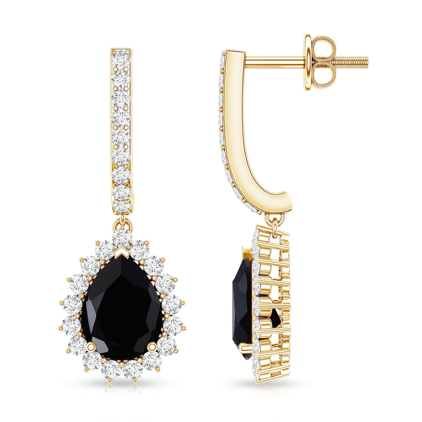 Natural 2 Carat Black Spinel Teardrop Earrings with Moissanite Halo