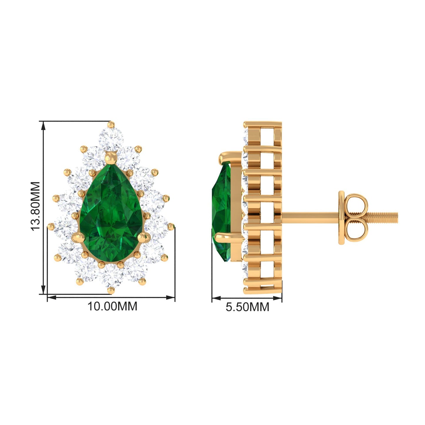 Lab Created Emerald Teardrop Stud Earrings with Moissanite Halo