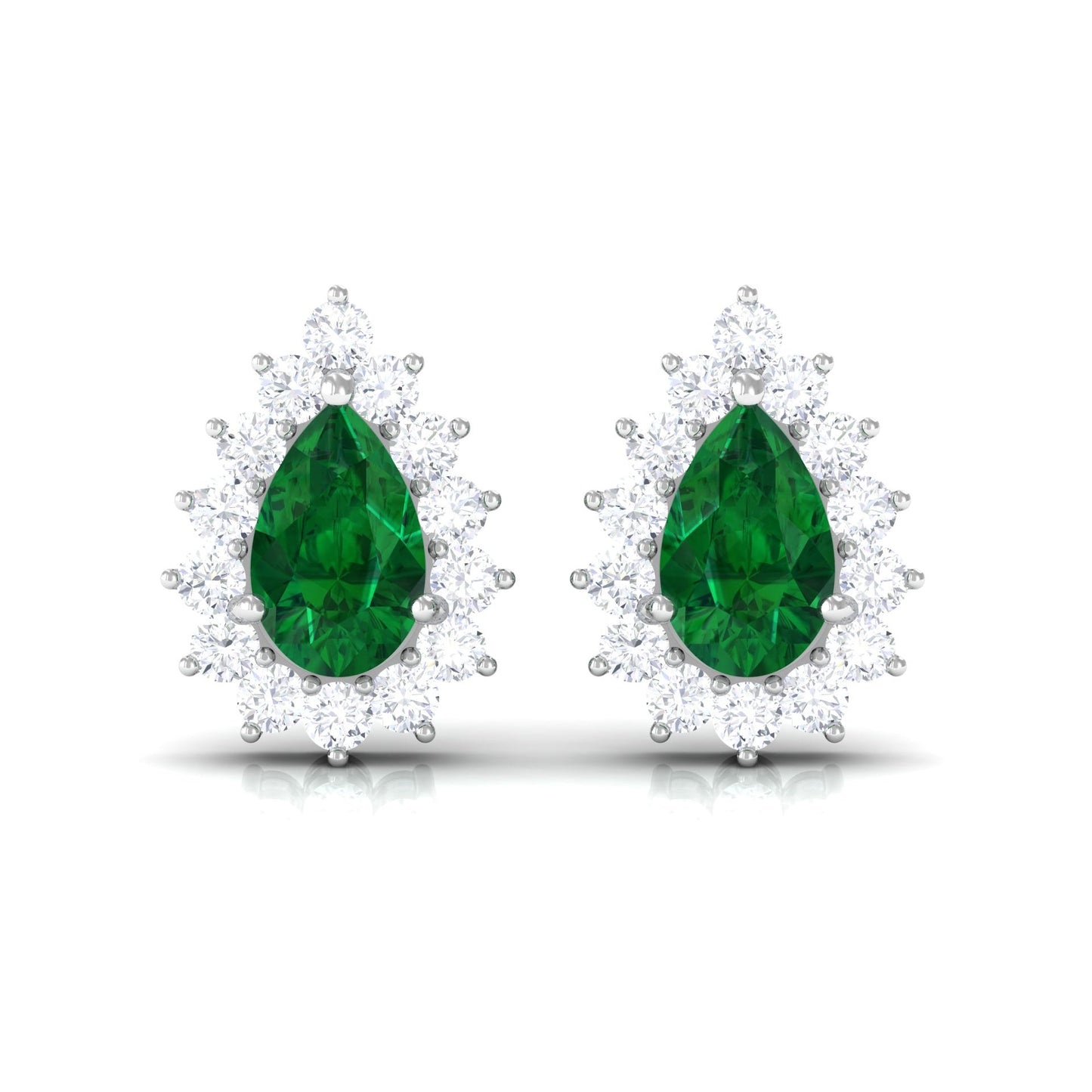 Lab Created Emerald Teardrop Stud Earrings with Moissanite Halo