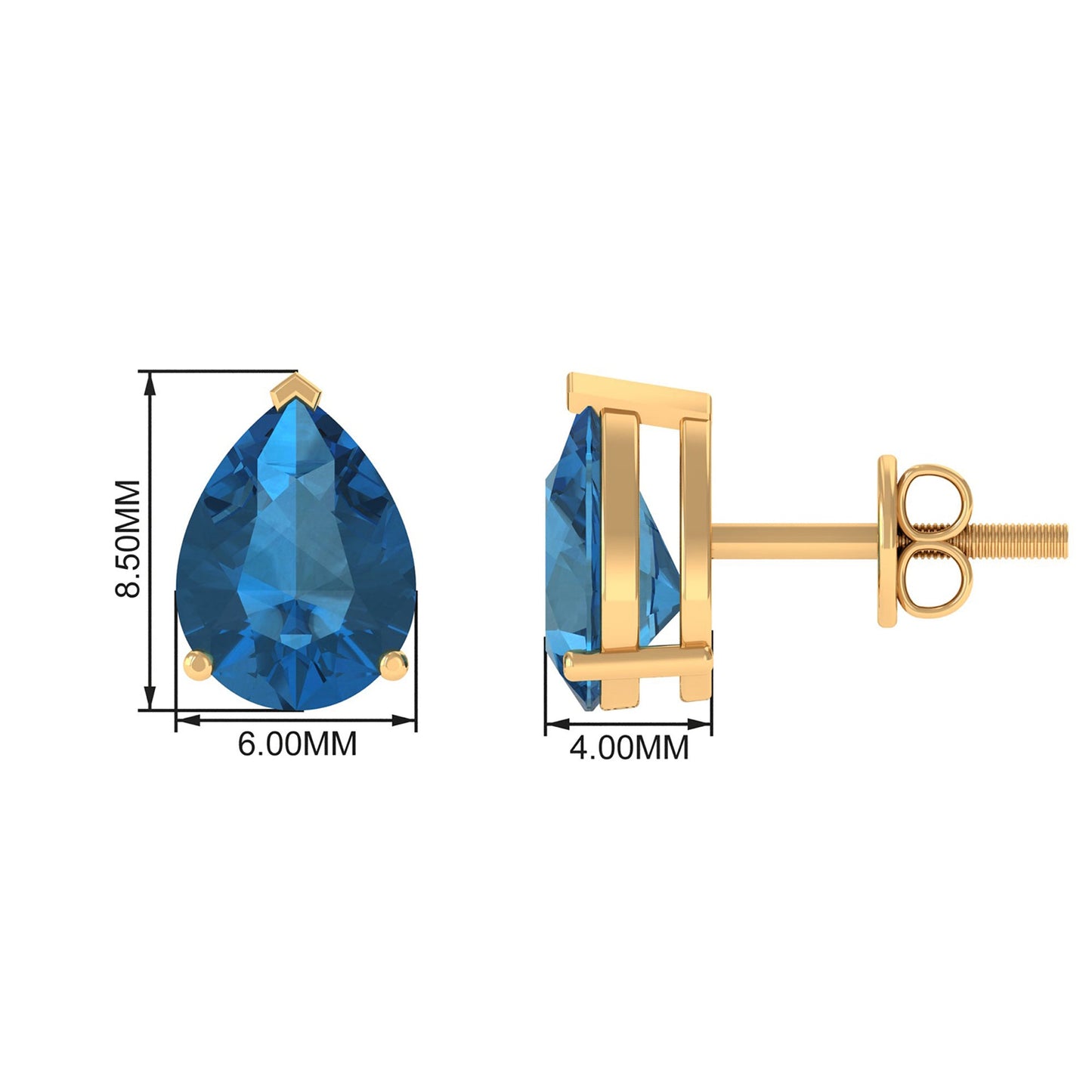 2.3 CT Solitaire Stud Earrings with Pear Shaped London Blue Topaz