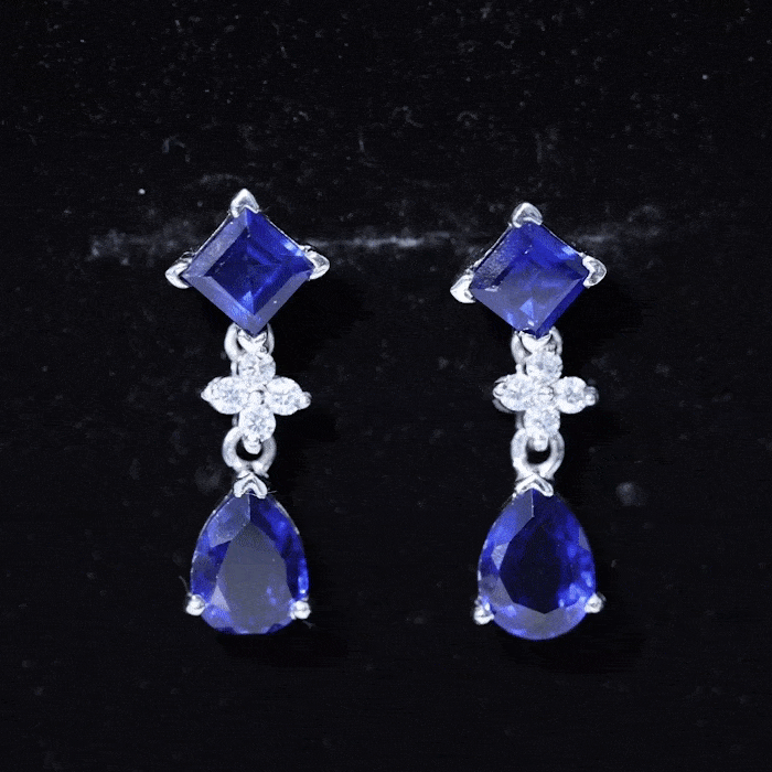 Lab Created Blue Sapphire and Diamond Wedding Drop Earrings