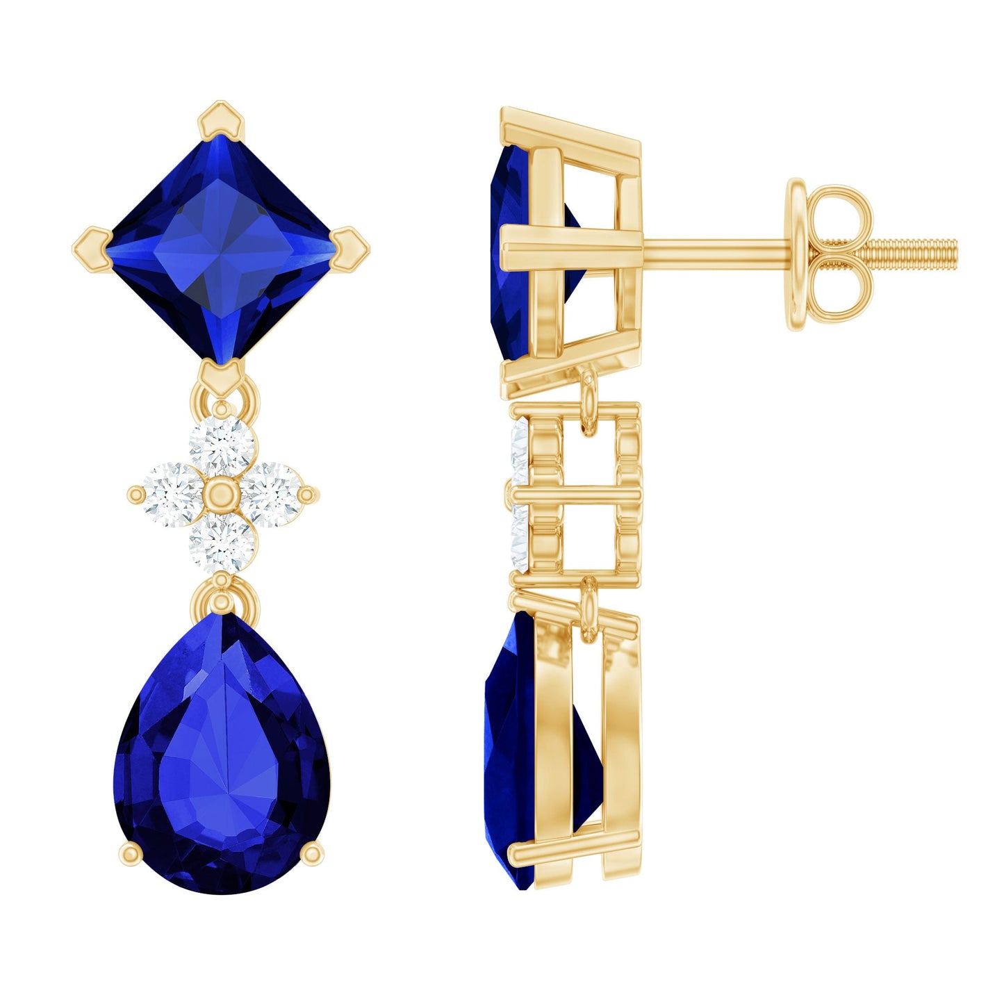 Lab Created Blue Sapphire and Diamond Wedding Drop Earrings