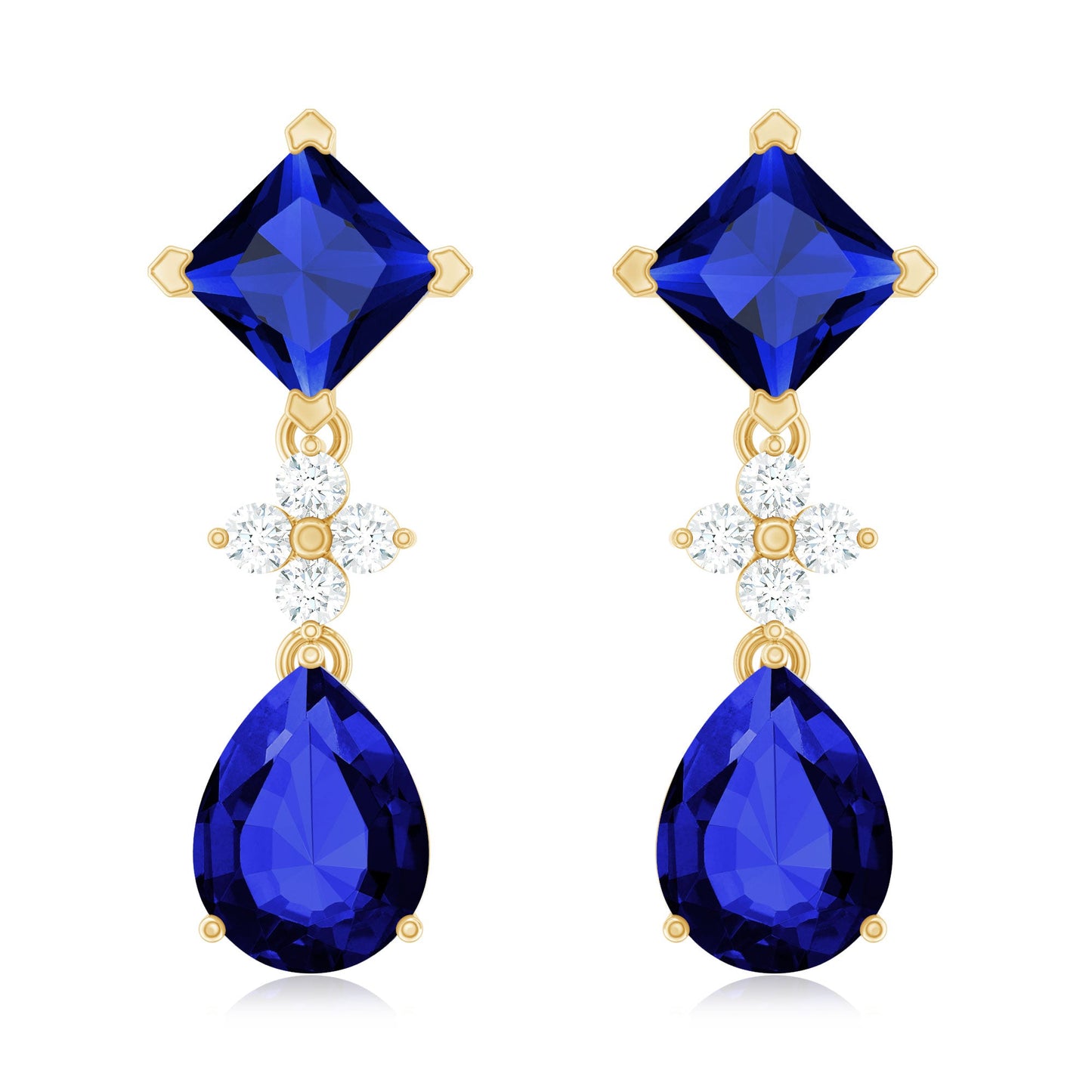 Lab Created Blue Sapphire and Diamond Wedding Drop Earrings