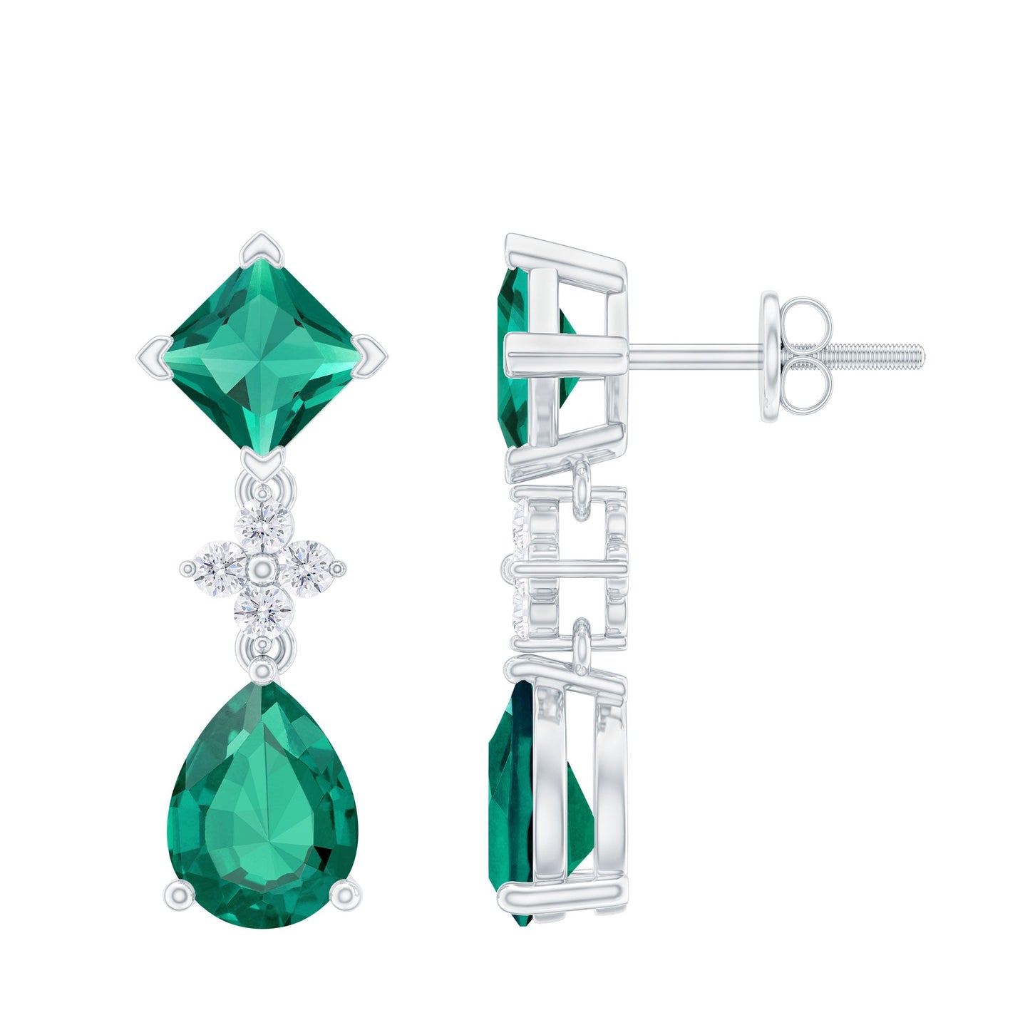 2 Carat Lab Created Emerald and Diamond Bridal Dangle Earrings