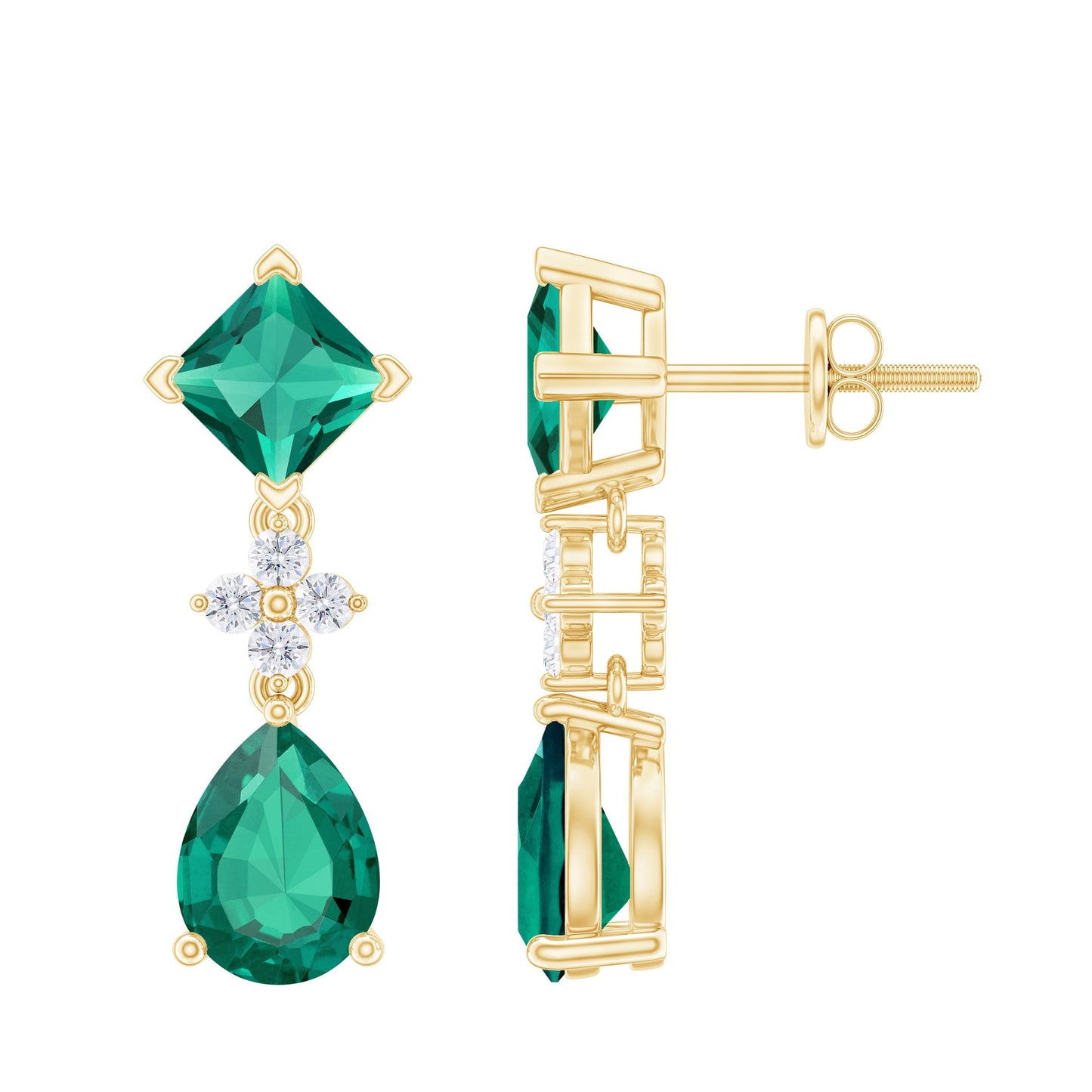 2 Carat Lab Created Emerald and Diamond Bridal Dangle Earrings