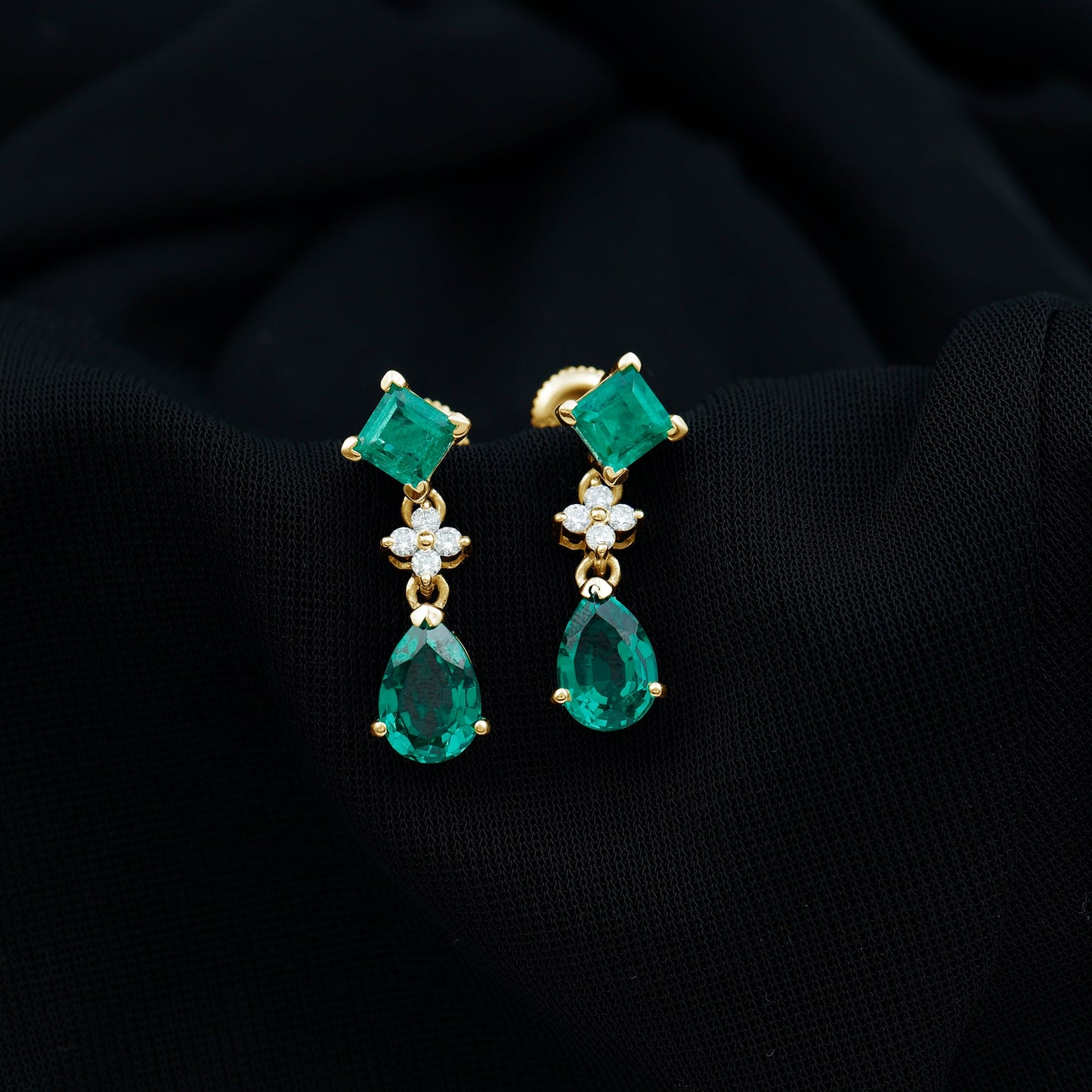 2 Carat Lab Created Emerald and Diamond Bridal Dangle Earrings