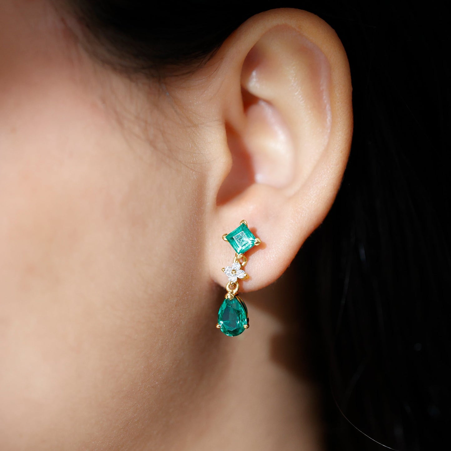 2 Carat Lab Created Emerald and Diamond Bridal Dangle Earrings