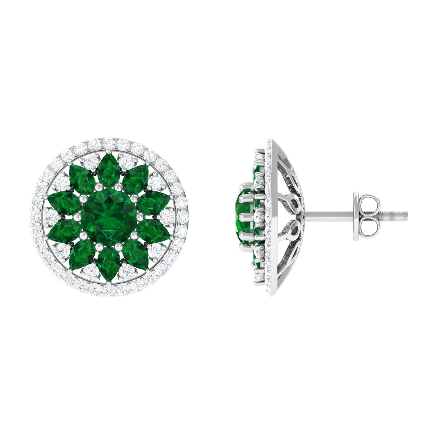 Lab Created Emerald and Moissanite Big Stud Earrings