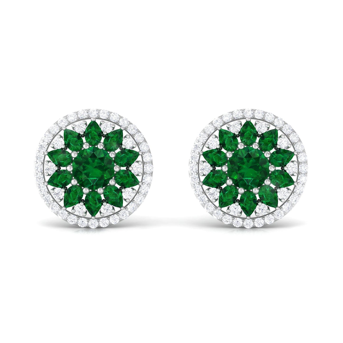 Lab Created Emerald and Moissanite Big Stud Earrings