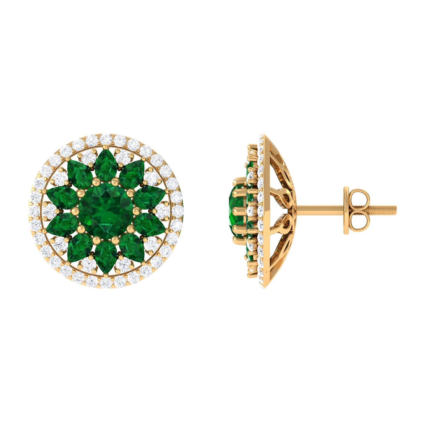 Lab Created Emerald and Moissanite Big Stud Earrings