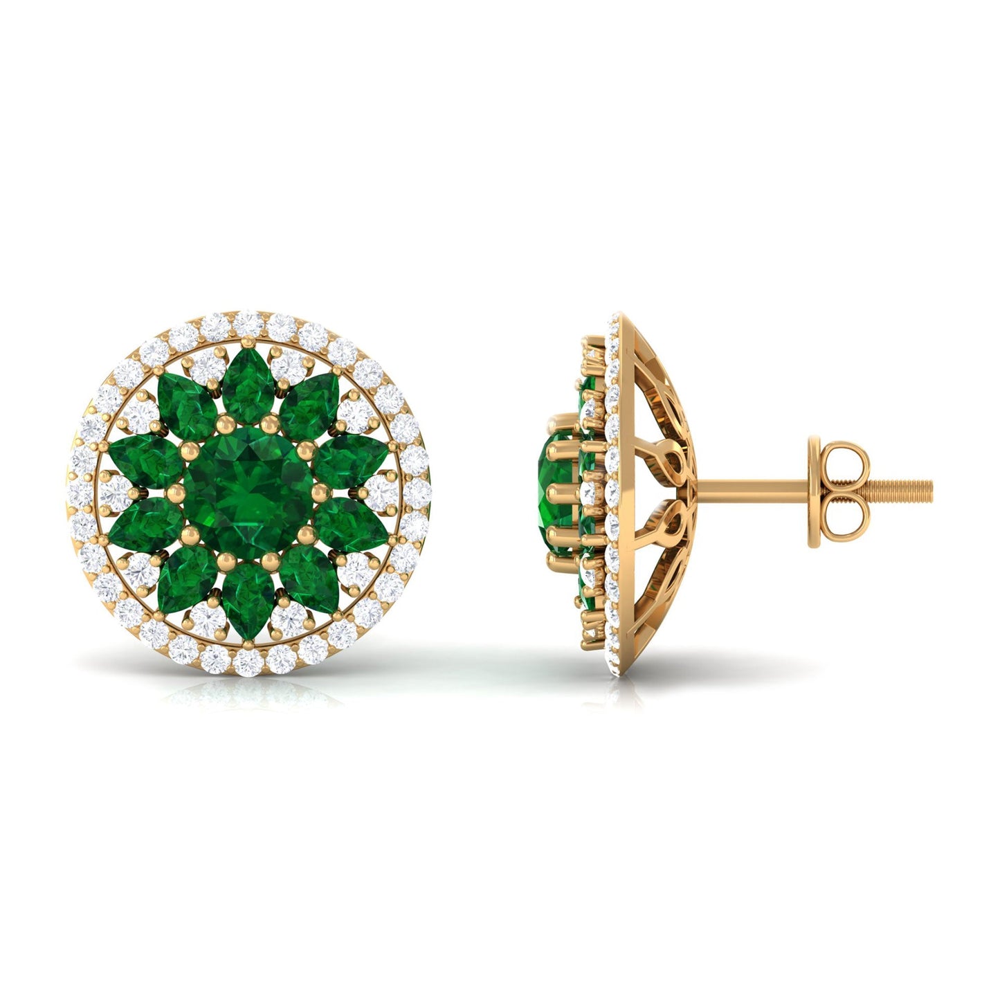 Lab Created Emerald and Moissanite Big Stud Earrings