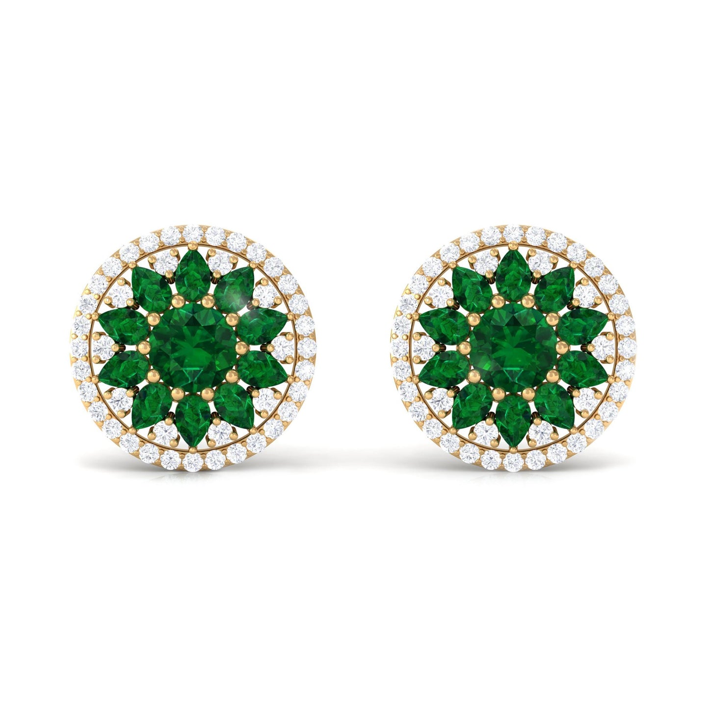 Lab Created Emerald and Moissanite Big Stud Earrings