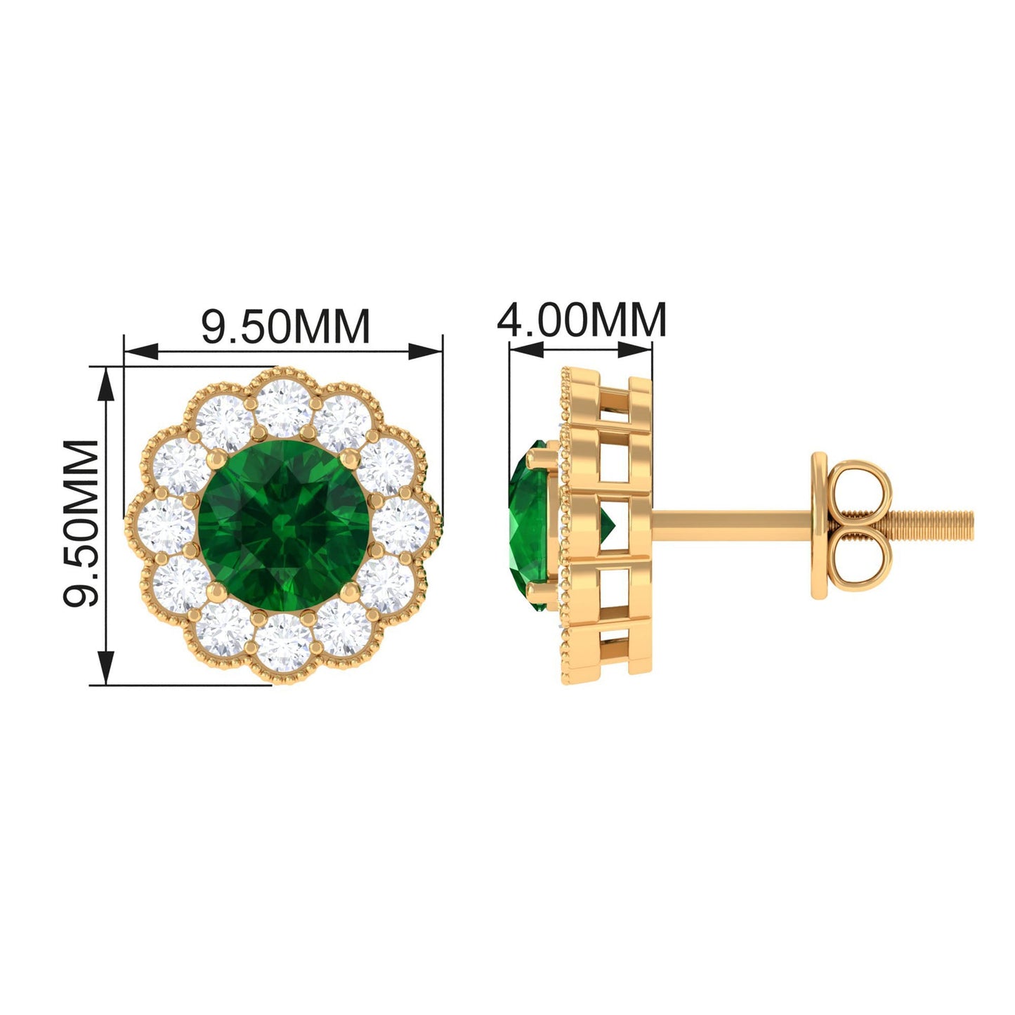 Lab Created Emerald Floral Stud Earrings with Diamond Halo