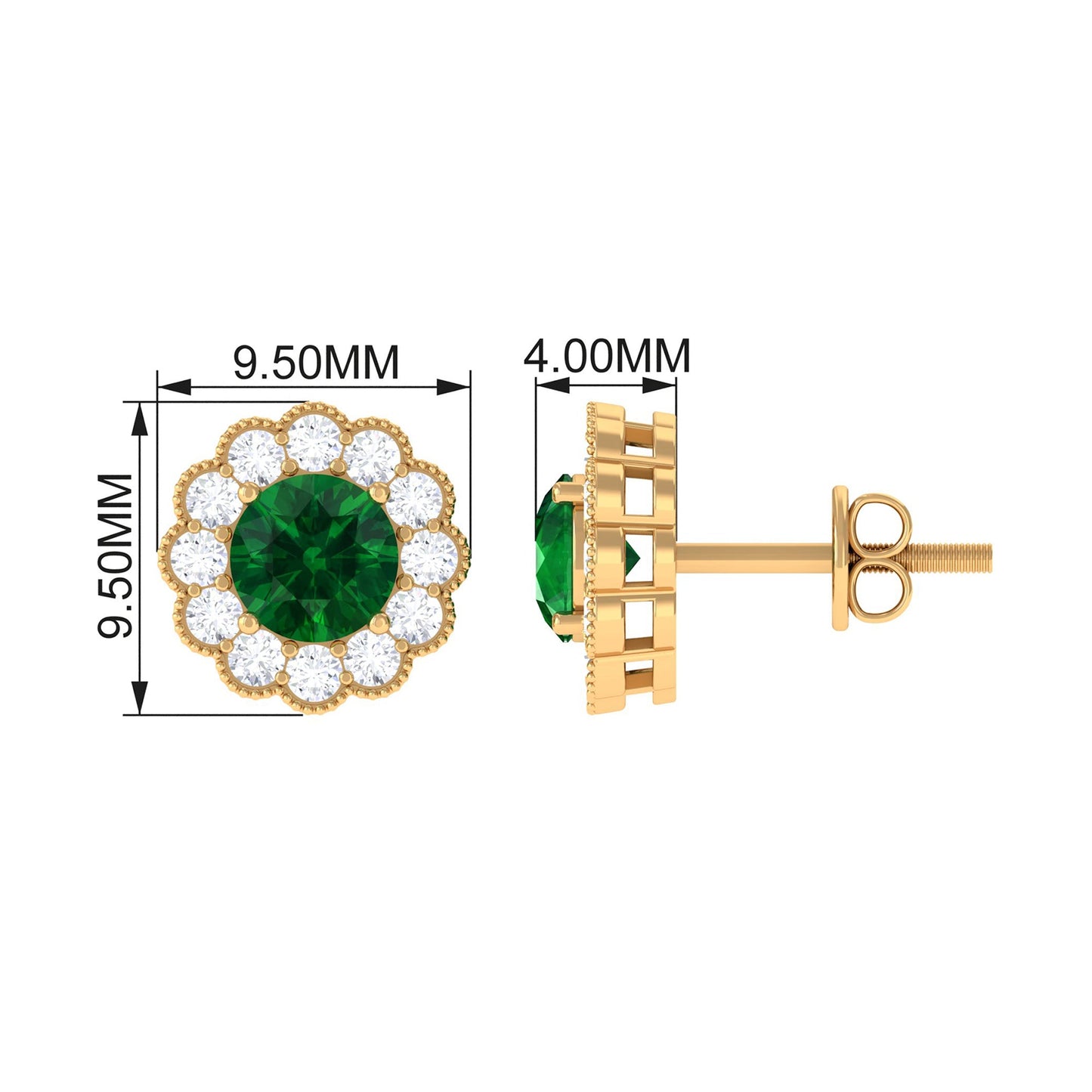 Lab Created Emerald Floral Stud Earrings with Diamond Halo
