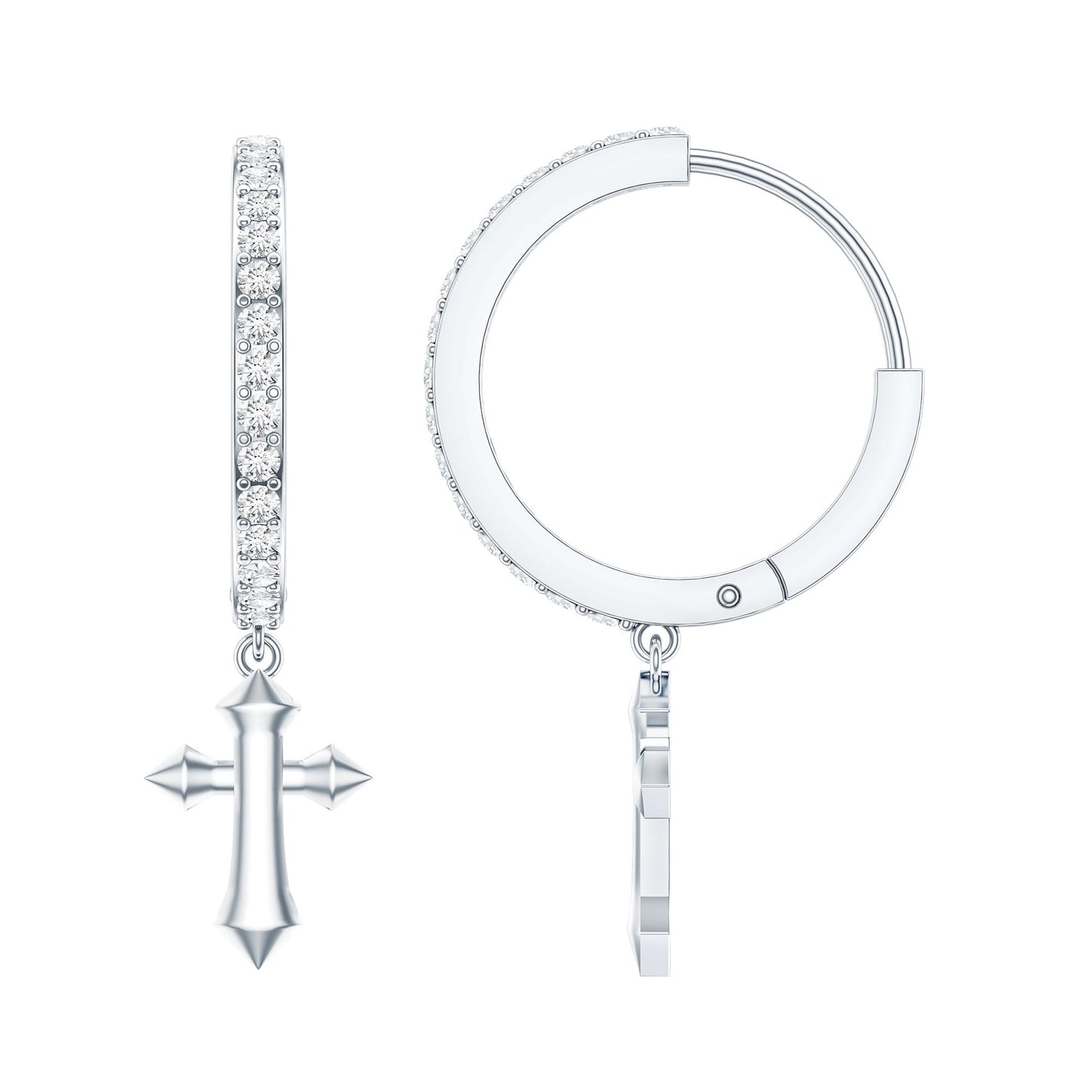 Certified Diamond Cross Drop Hoop Earrings