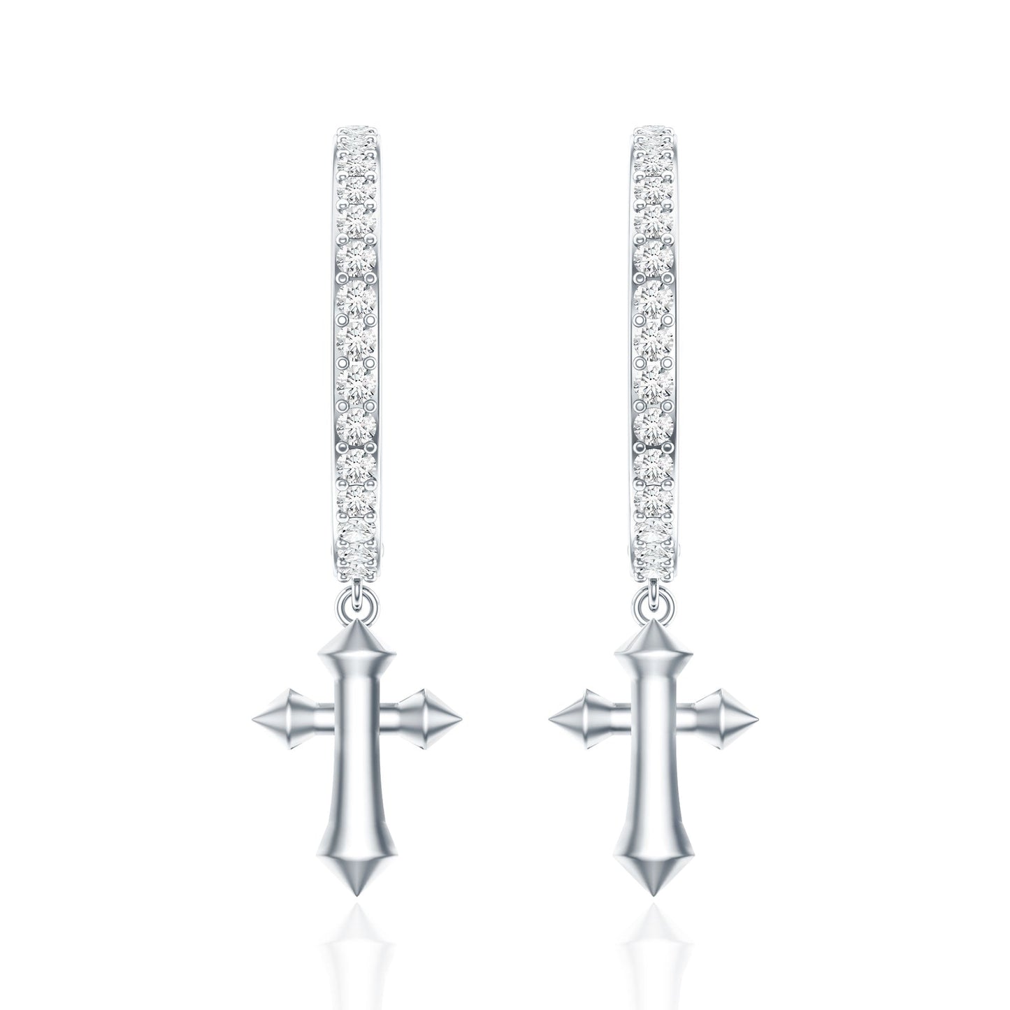 Certified Diamond Cross Drop Hoop Earrings
