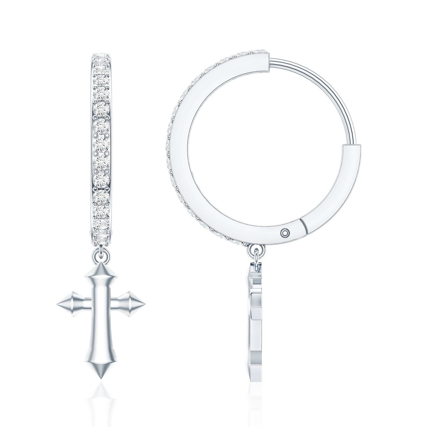 Certified Diamond Cross Drop Hoop Earrings