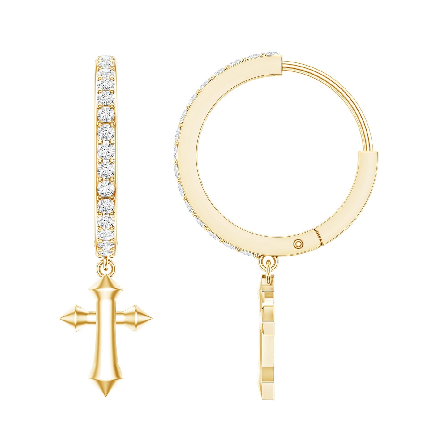 Certified Diamond Cross Drop Hoop Earrings