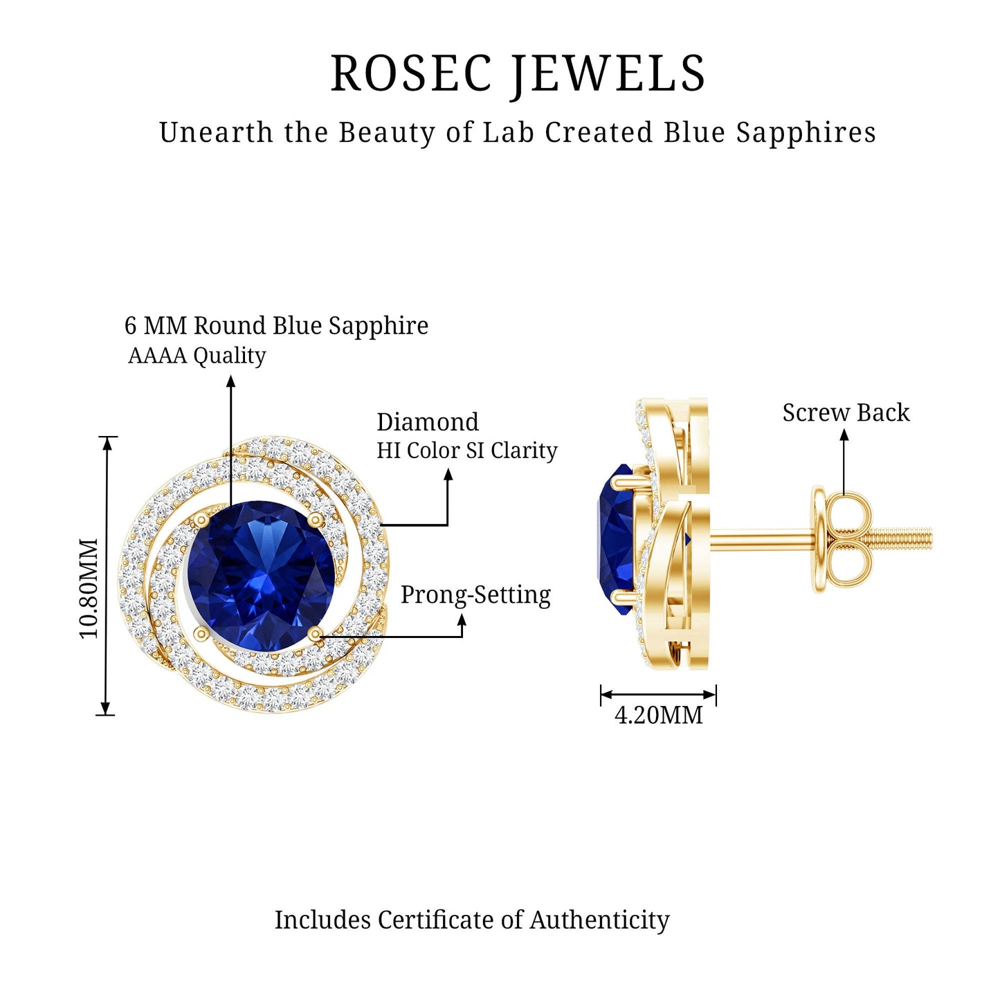 Lab Grown Blue Sapphire and Diamond Swirl Stud Earrings