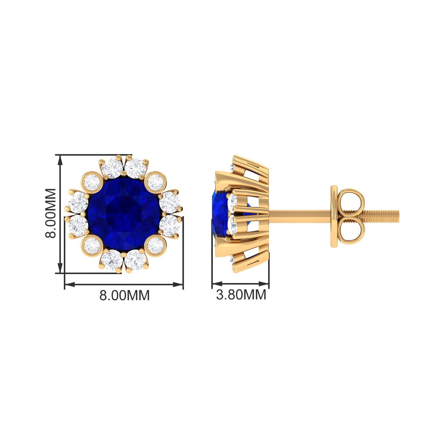 Designer Lab Created Blue Sapphire and Diamond Halo Stud Earrings