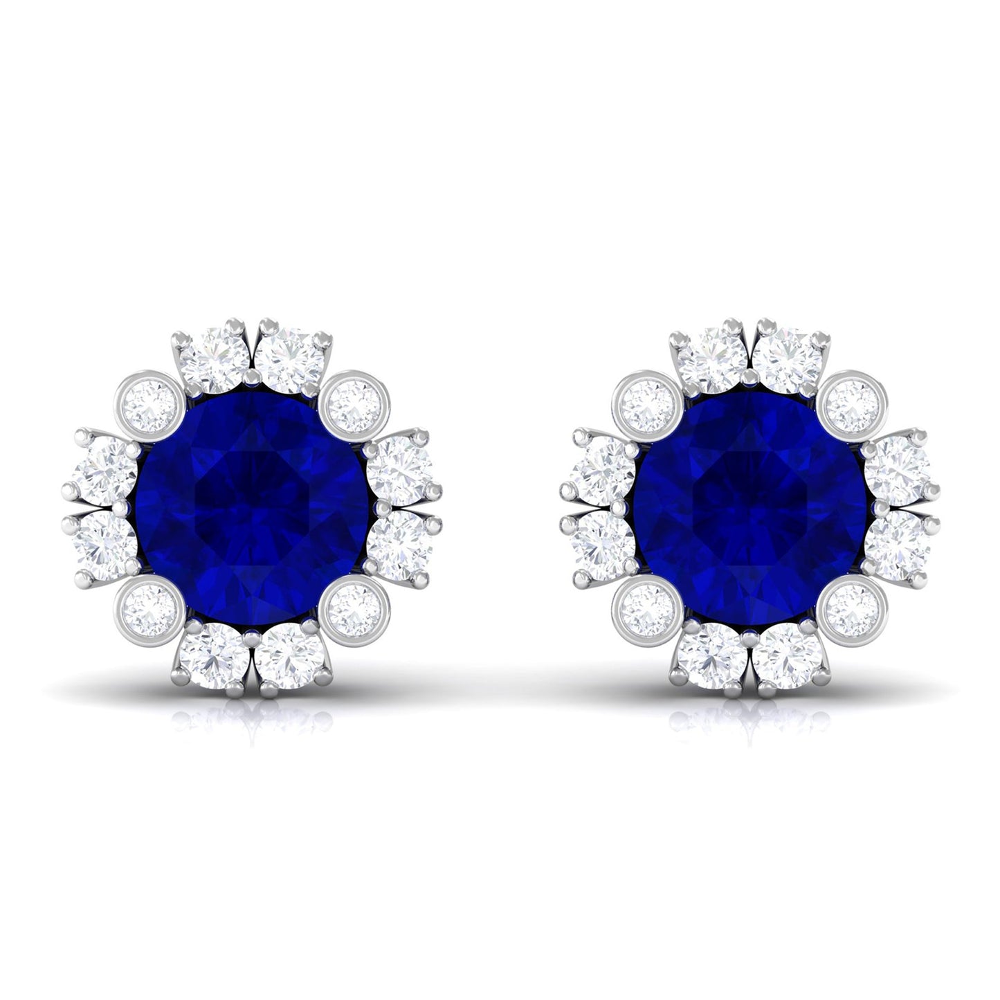 Designer Lab Created Blue Sapphire and Diamond Halo Stud Earrings