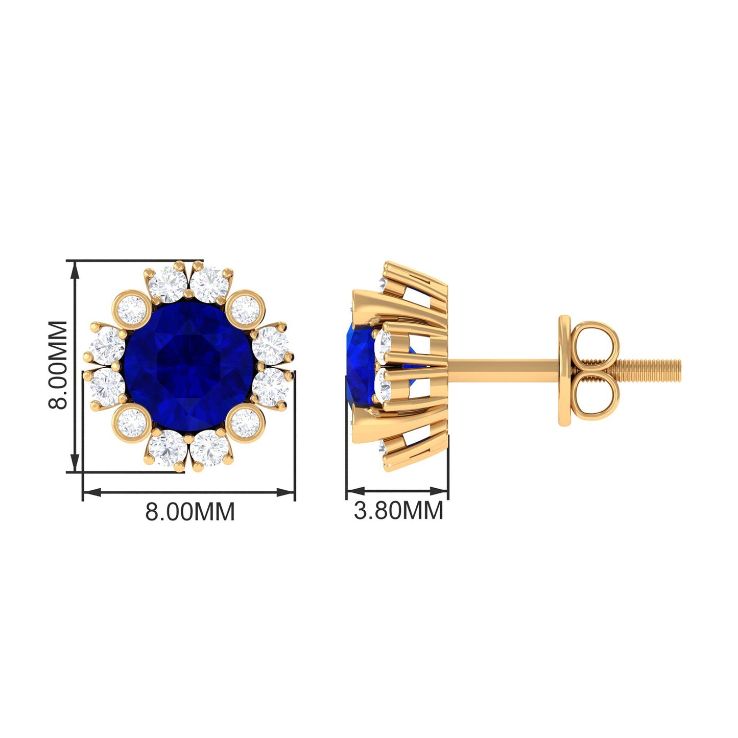 Designer Lab Created Blue Sapphire and Diamond Halo Stud Earrings