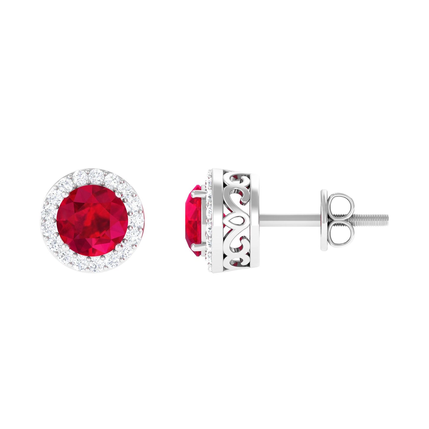 1.3 Carat Lab Created Ruby Halo Stud Earrings with Diamond