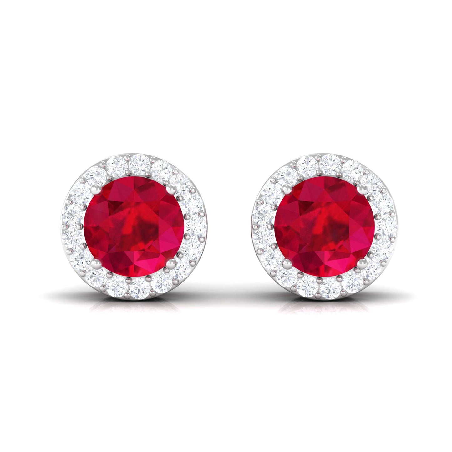 1.3 Carat Lab Created Ruby Halo Stud Earrings with Diamond