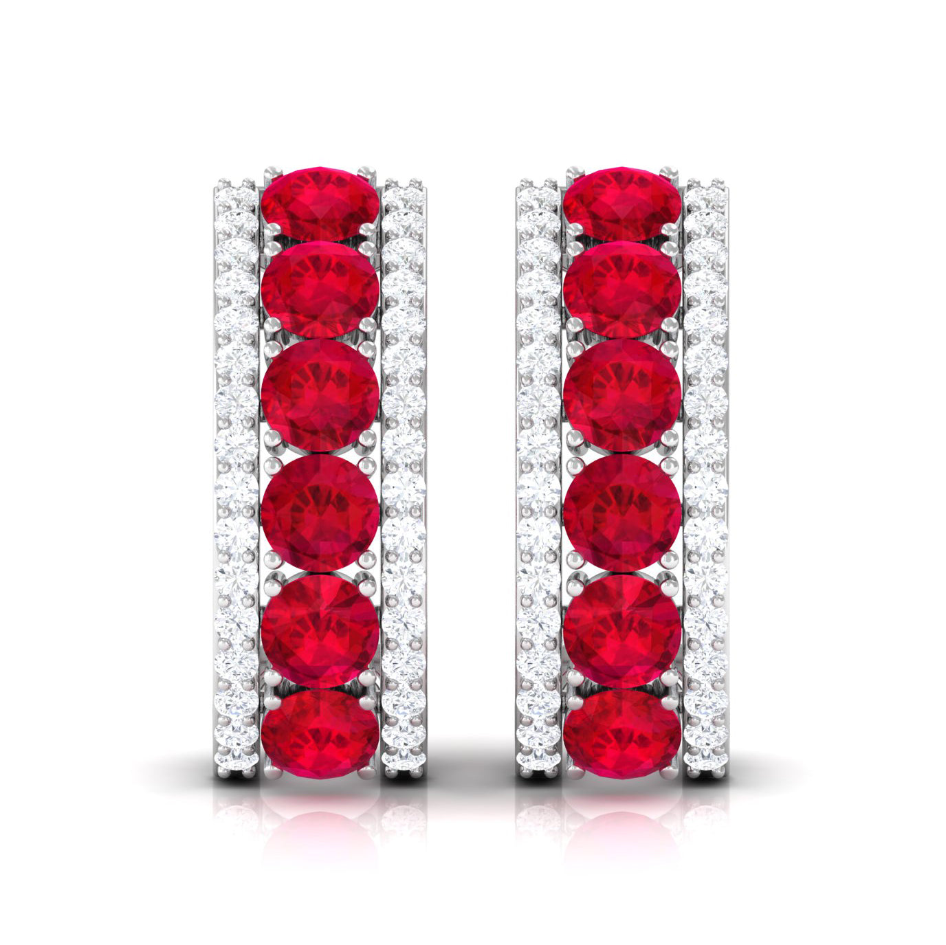 Lab Created Ruby and Diamond Hoop Earrings with Screw Backs