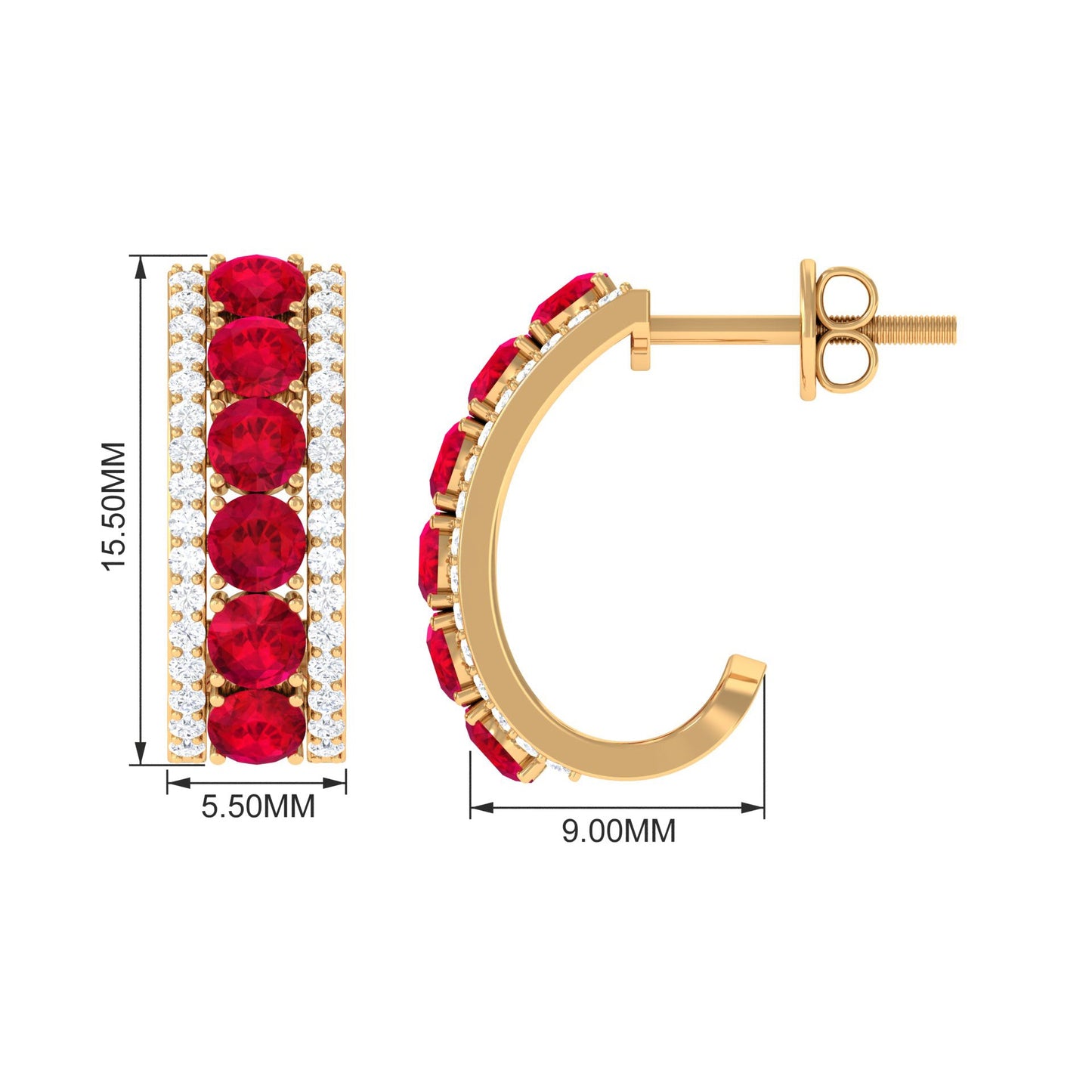 Lab Created Ruby and Diamond Hoop Earrings with Screw Backs