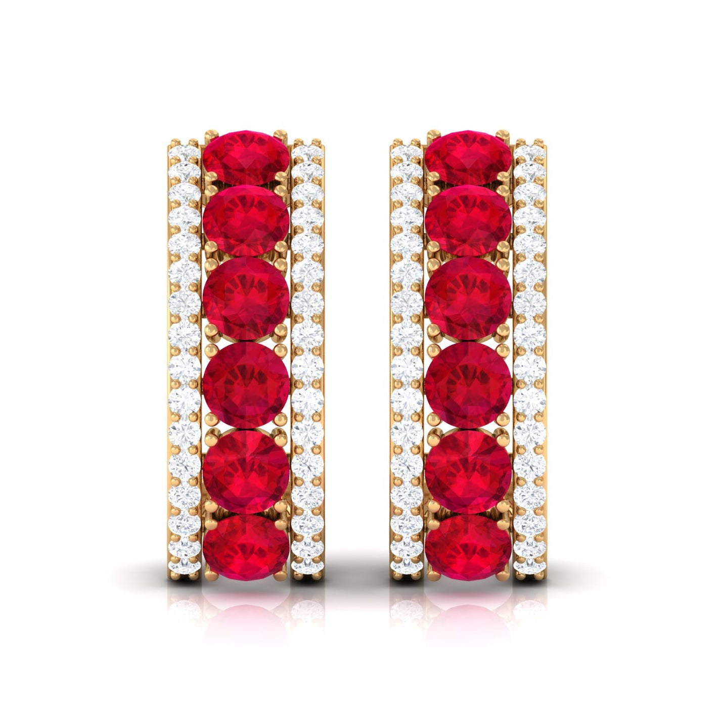 Lab Created Ruby and Diamond Hoop Earrings with Screw Backs