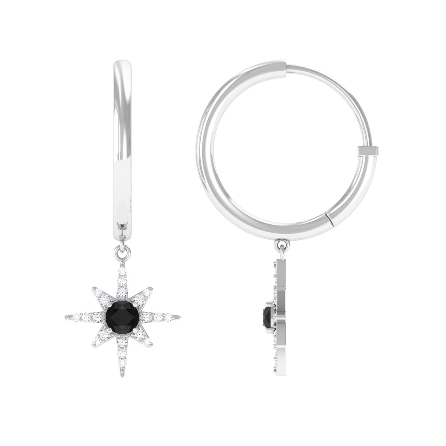 Lab Created Black and White Diamond Sunburst Hoop Earrings