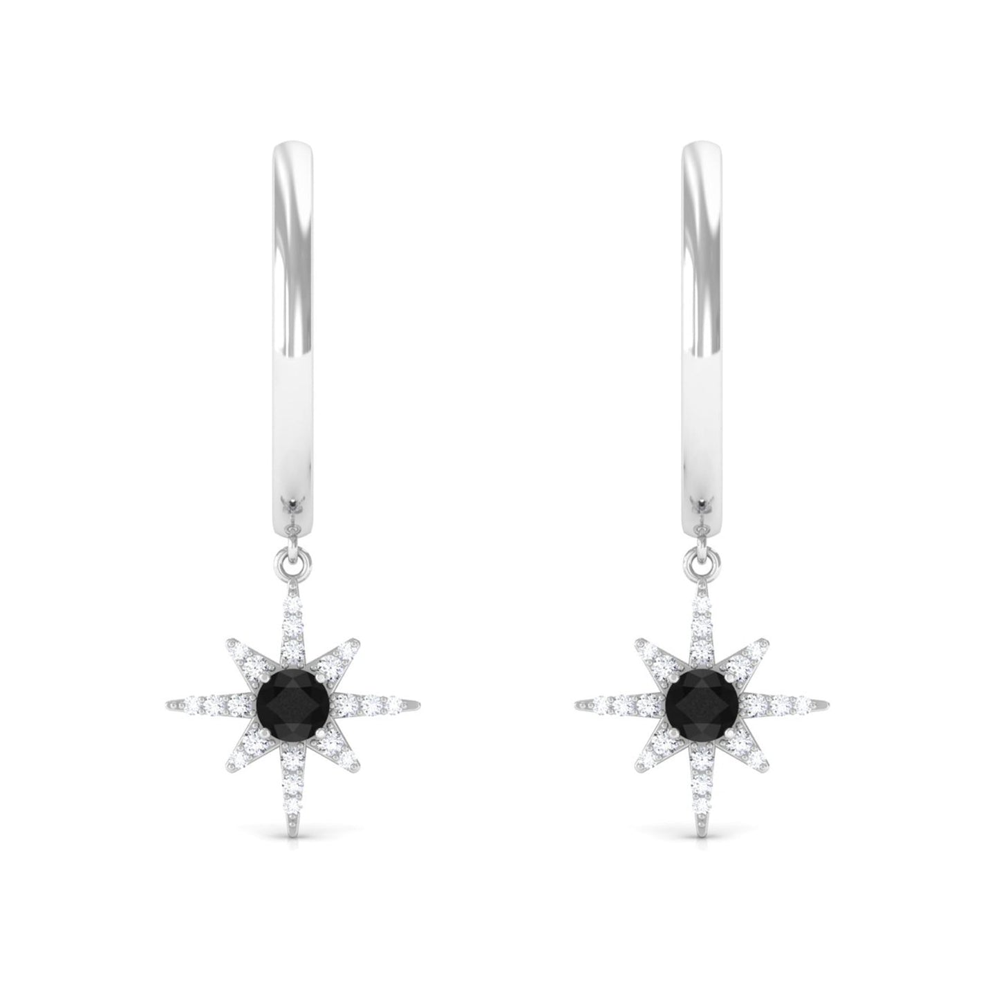 Lab Created Black and White Diamond Sunburst Hoop Earrings