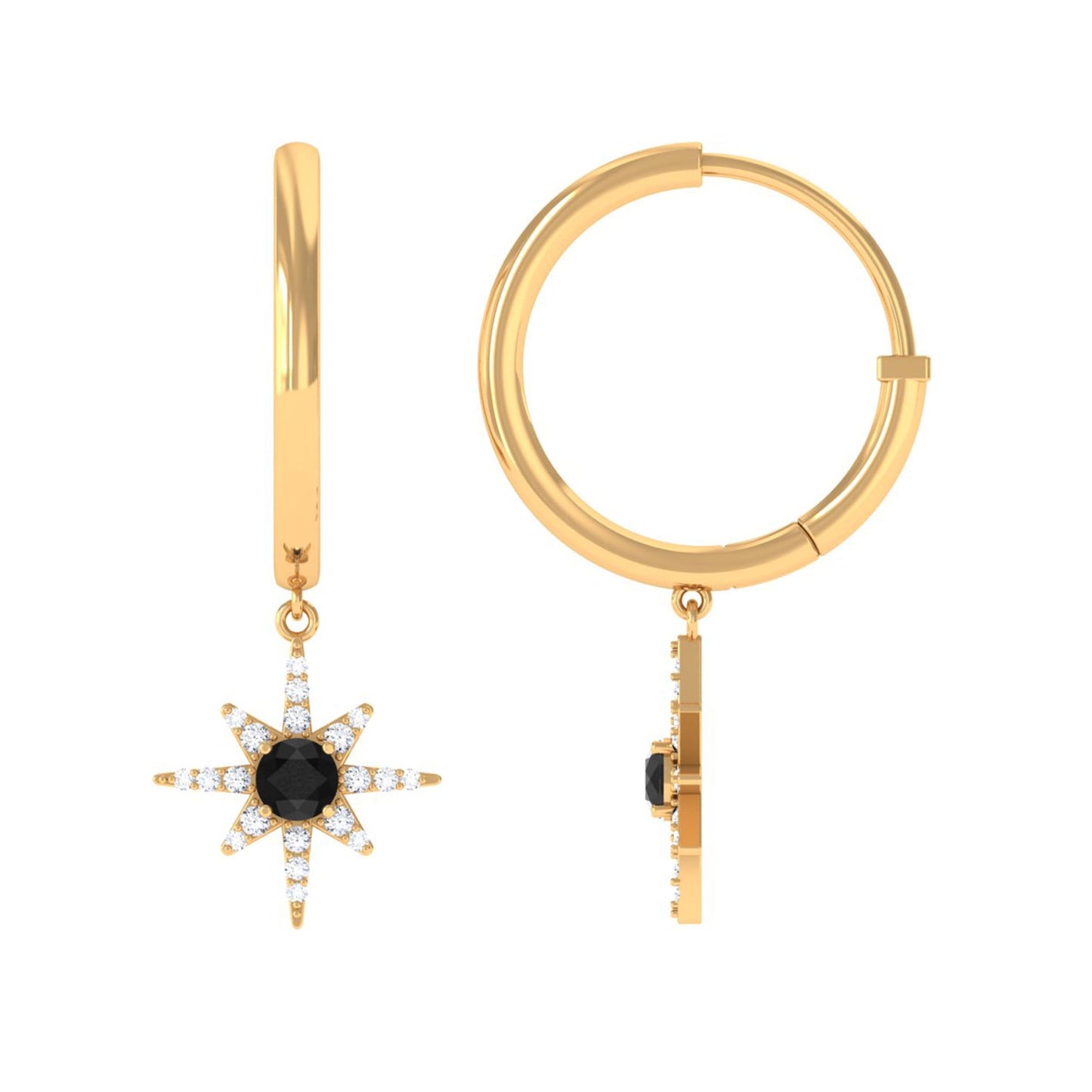 Lab Created Black and White Diamond Sunburst Hoop Earrings