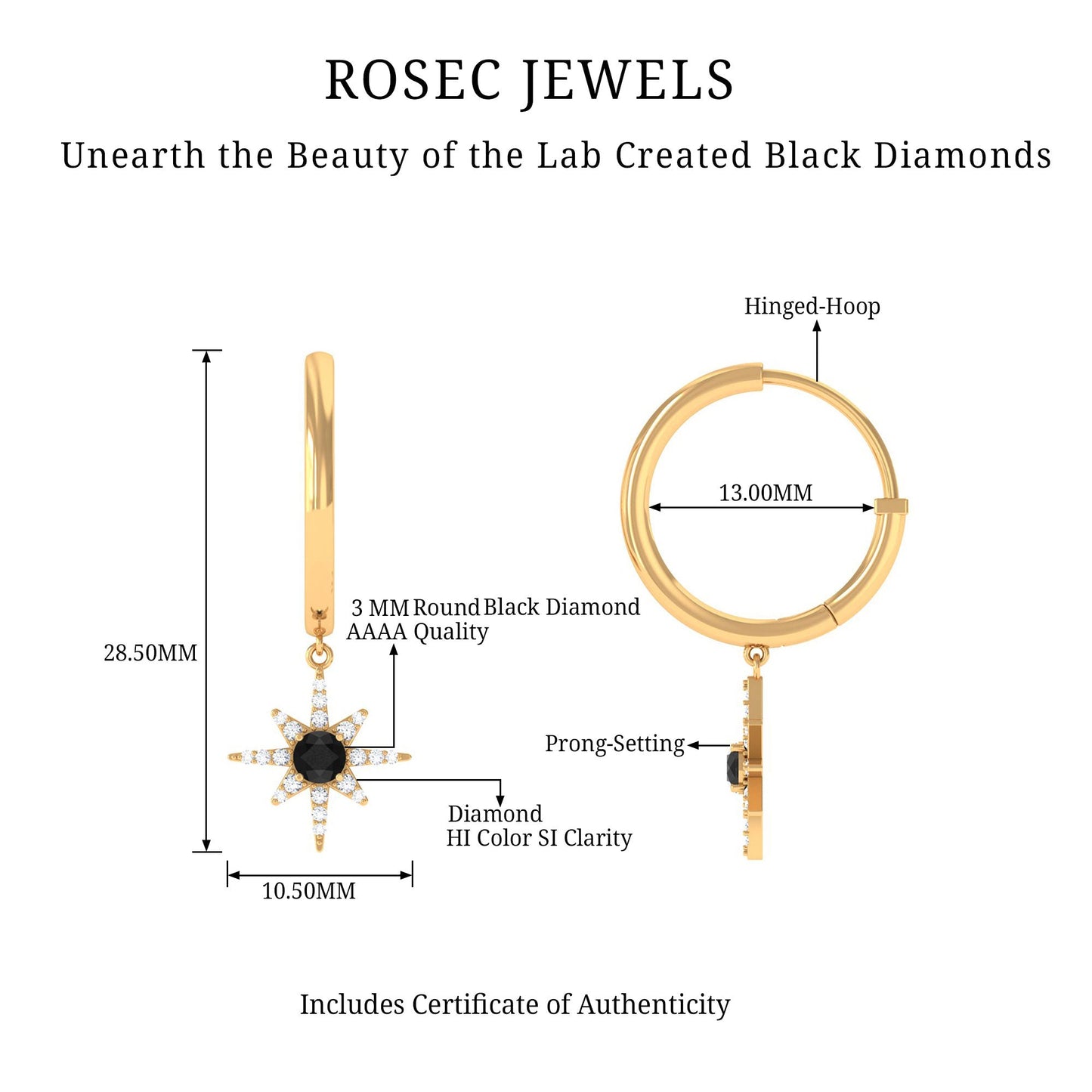Lab Created Black and White Diamond Sunburst Hoop Earrings