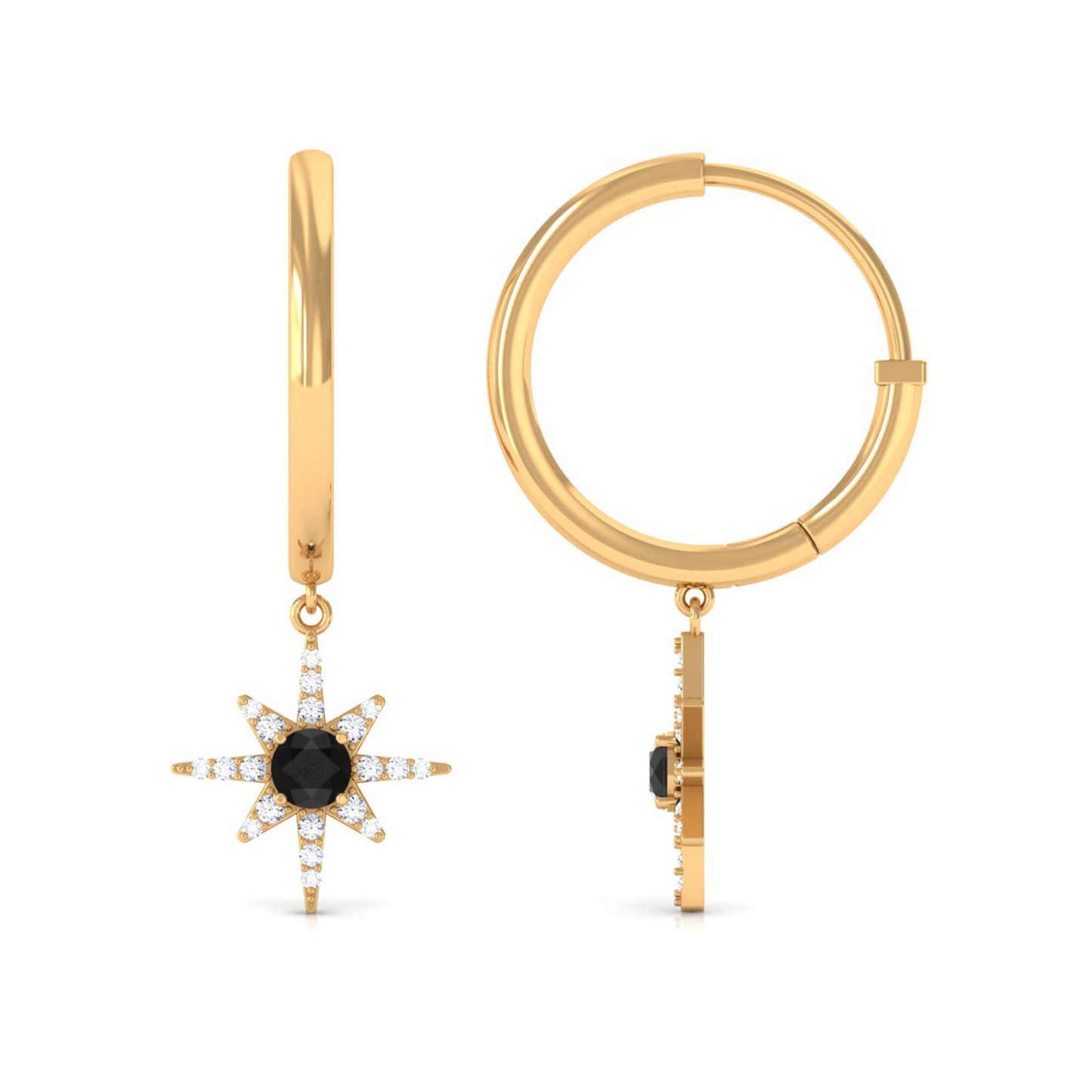 Lab Created Black and White Diamond Sunburst Hoop Earrings
