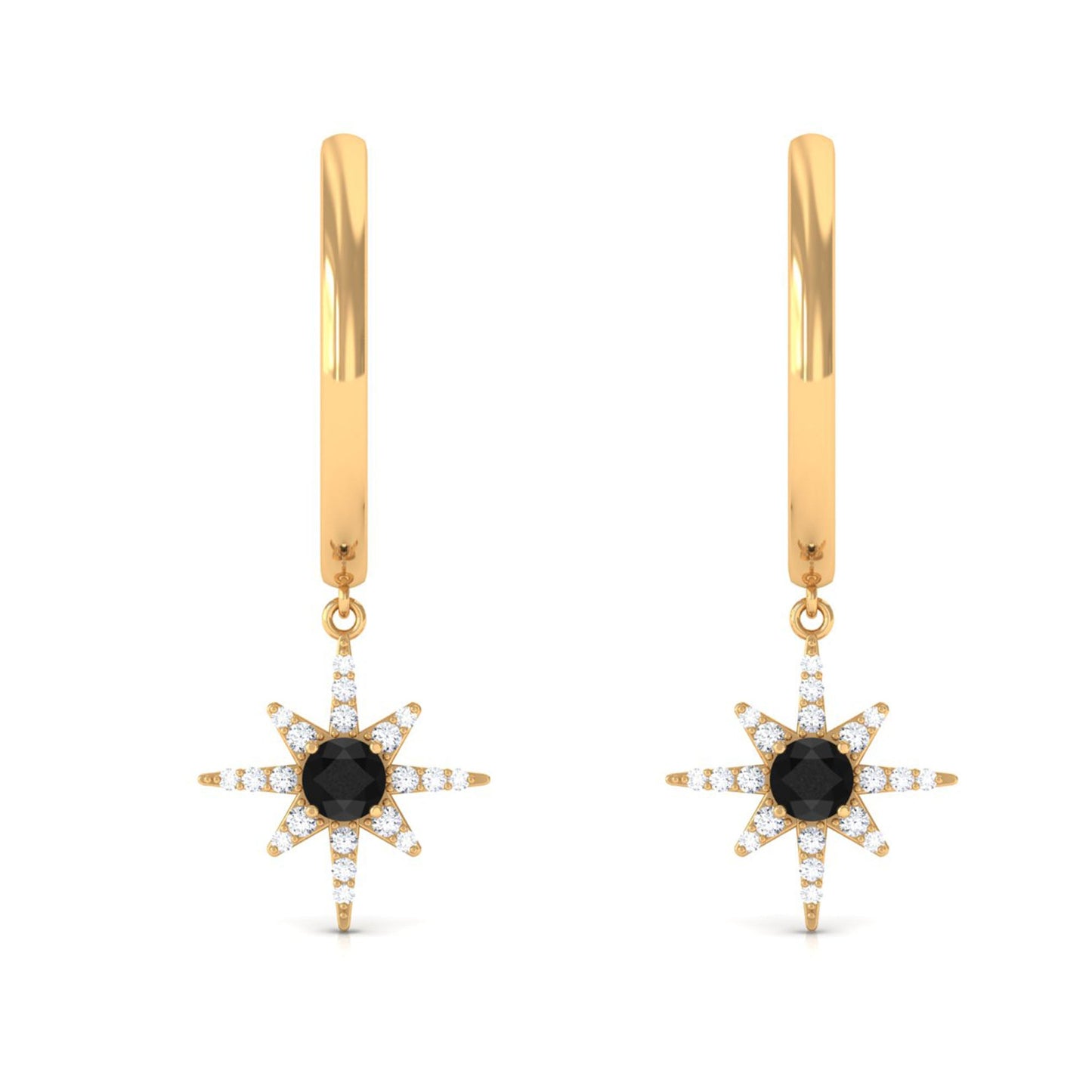 Lab Created Black and White Diamond Sunburst Hoop Earrings