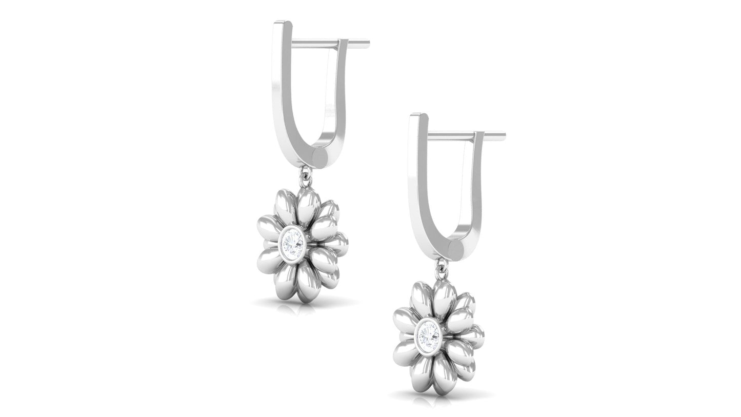 Natural Diamond Flower Drop Hoop Earrings