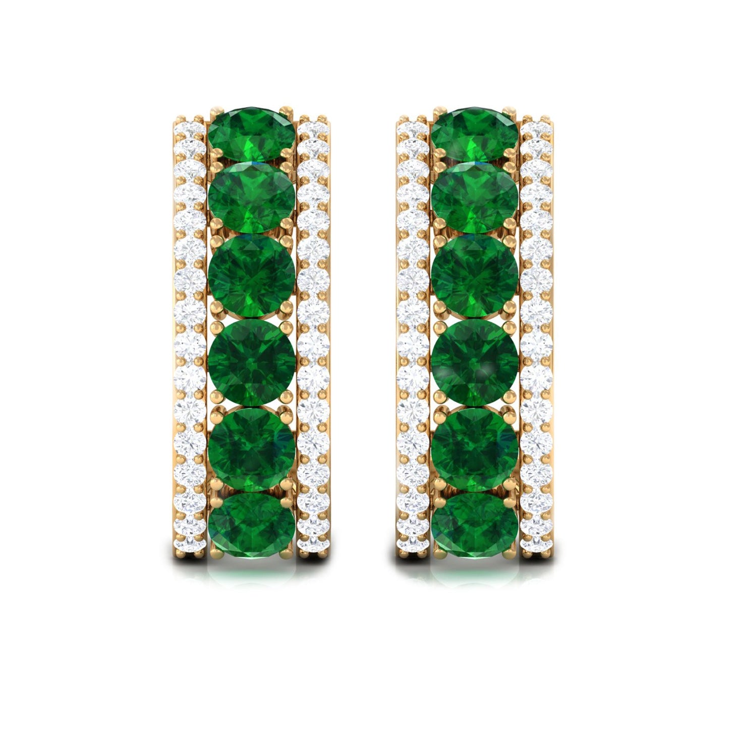 Lab Created Emerald and Diamond Hoop Earrings with Certificate