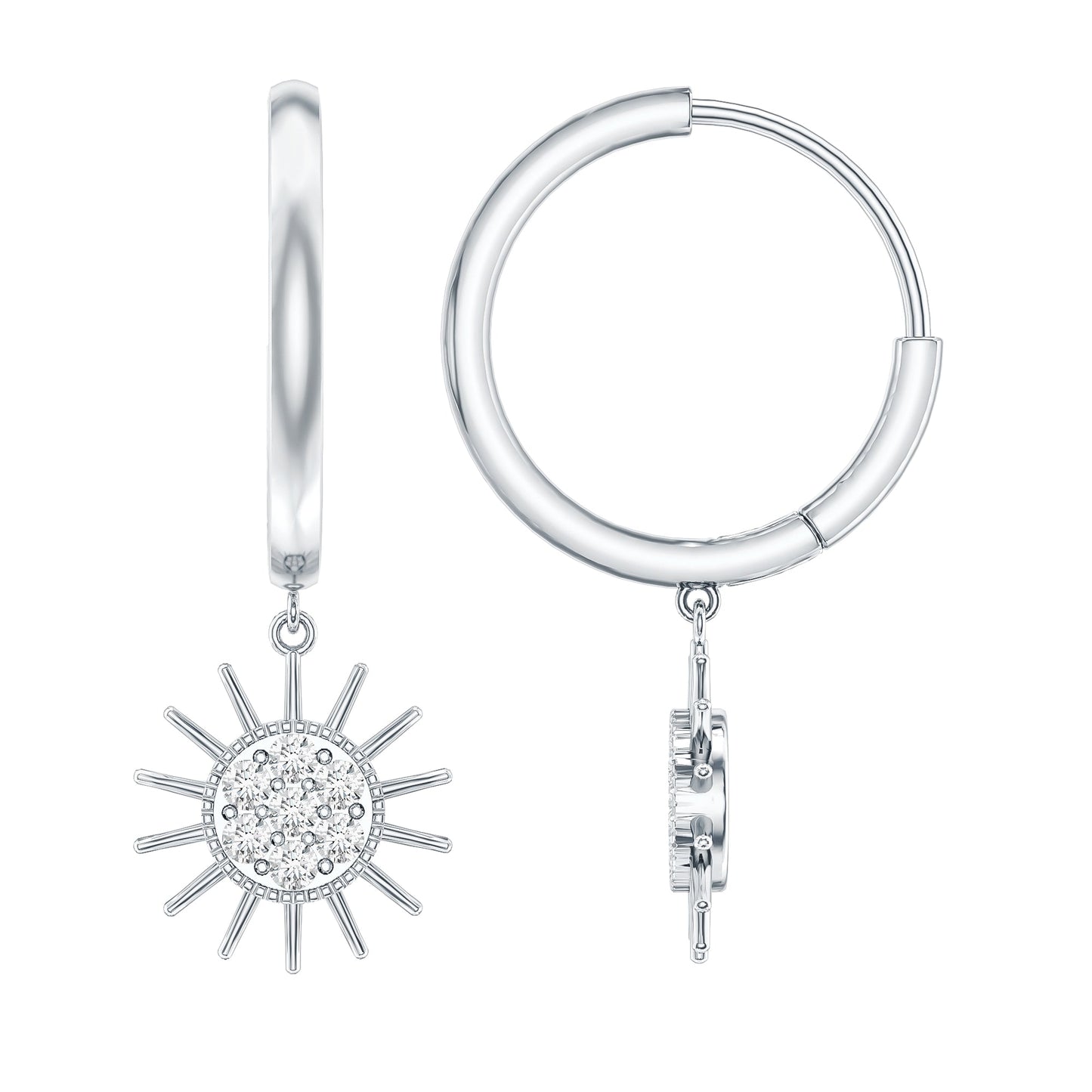 Certified Diamond Sunburst Hoop Earrings
