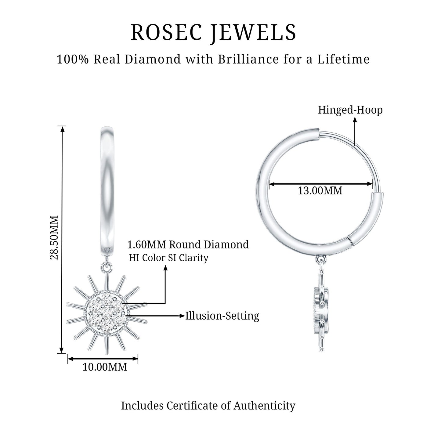 Certified Diamond Sunburst Hoop Earrings