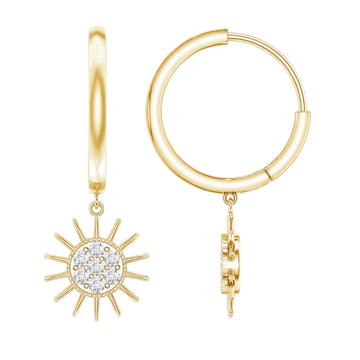 Certified Diamond Sunburst Hoop Earrings
