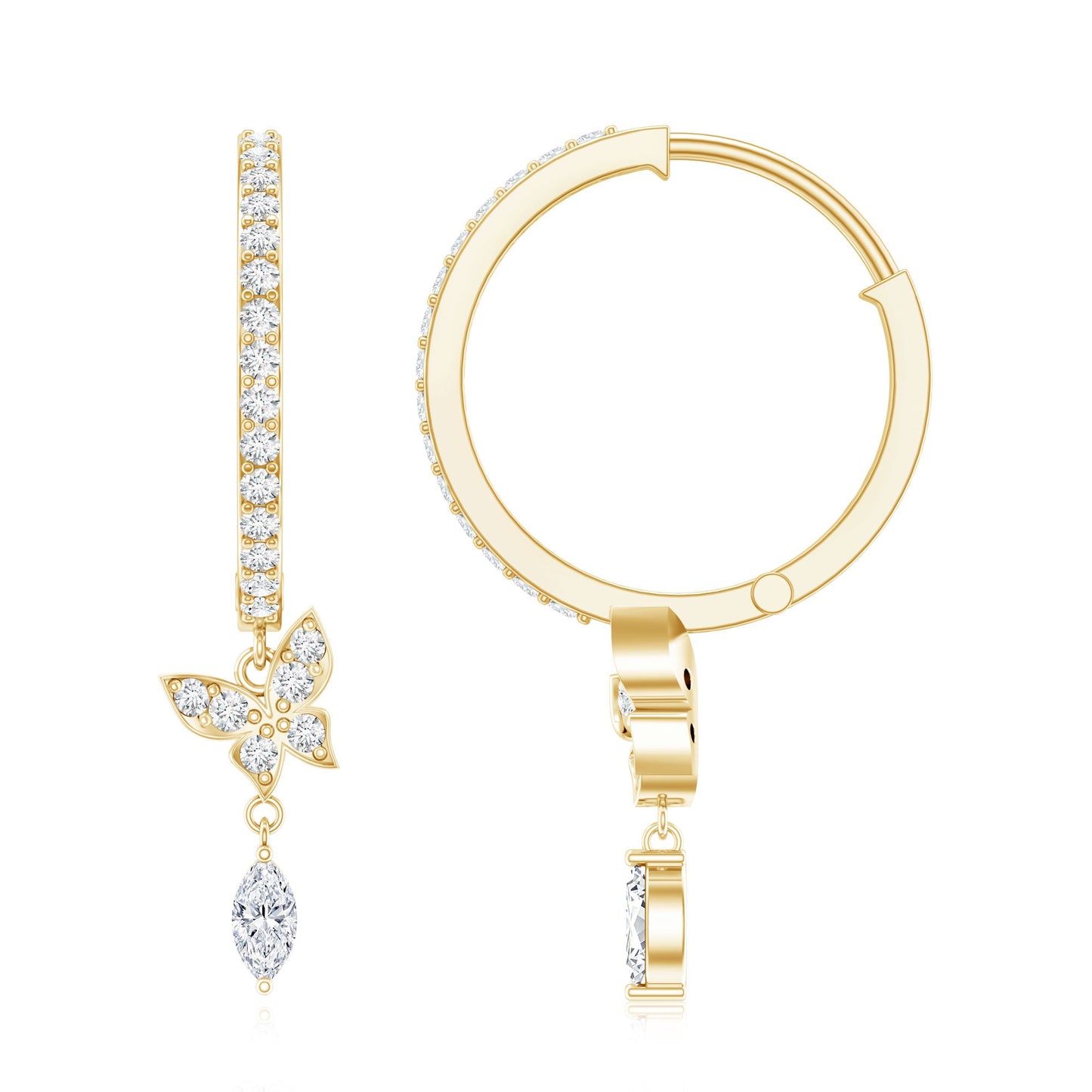 Natural Diamond Butterfly Hoop Earrings for Women