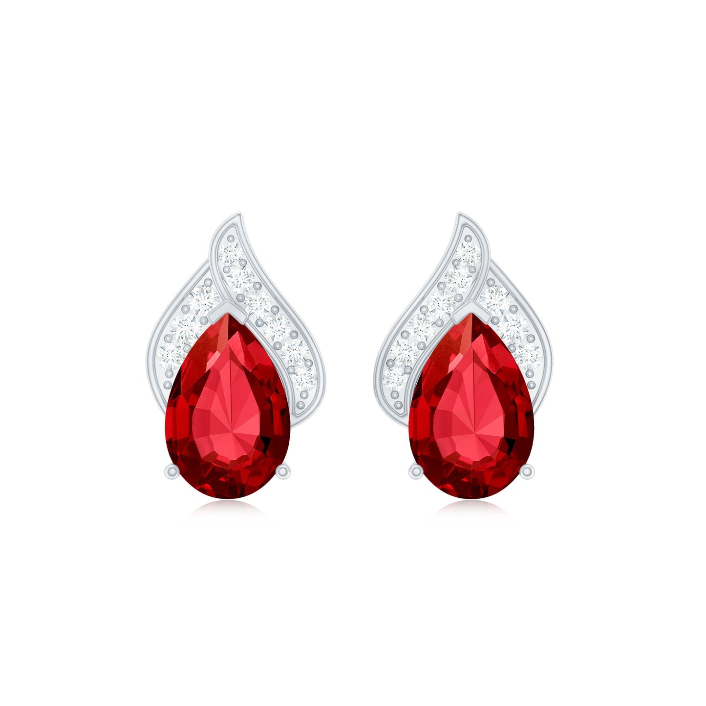 Pear Shaped Lab Created Ruby and Diamond Stud Earring